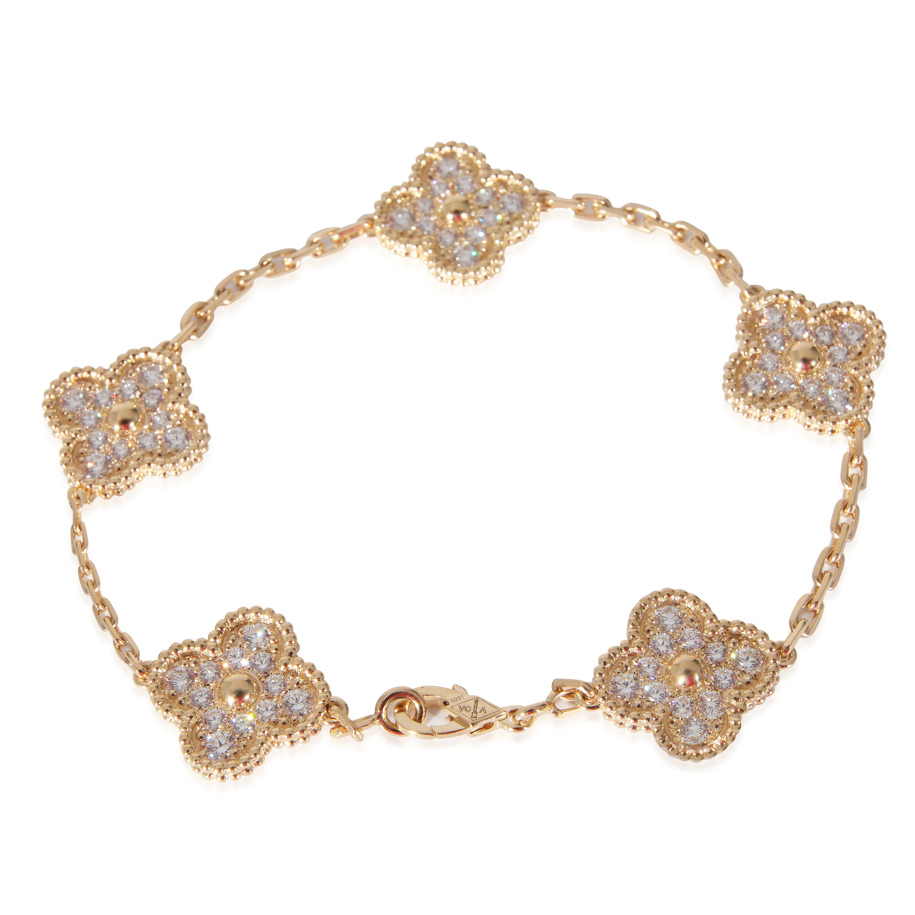 Van Cleef & Arpels Vintage Alhambra 5 Diamond Motifs Bracelet in Yellow Gold - Image 3