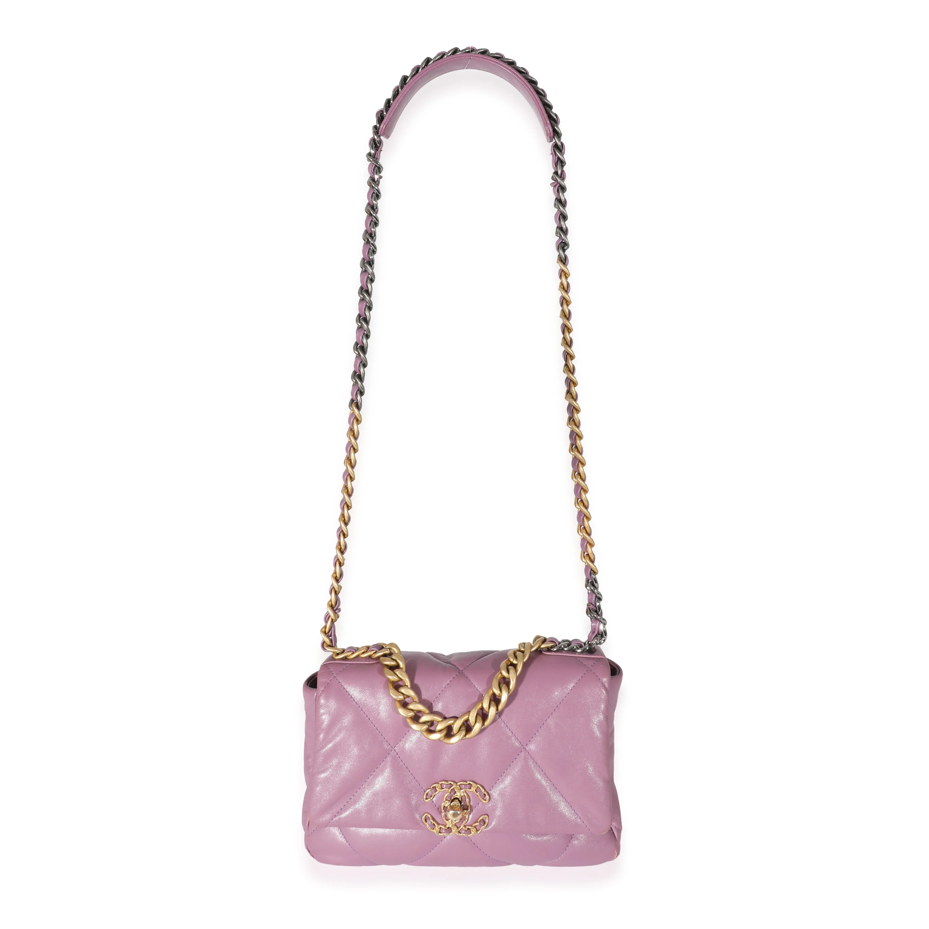 Chanel Purple Shiny Lambskin Chanel 19 Bag - Image 3