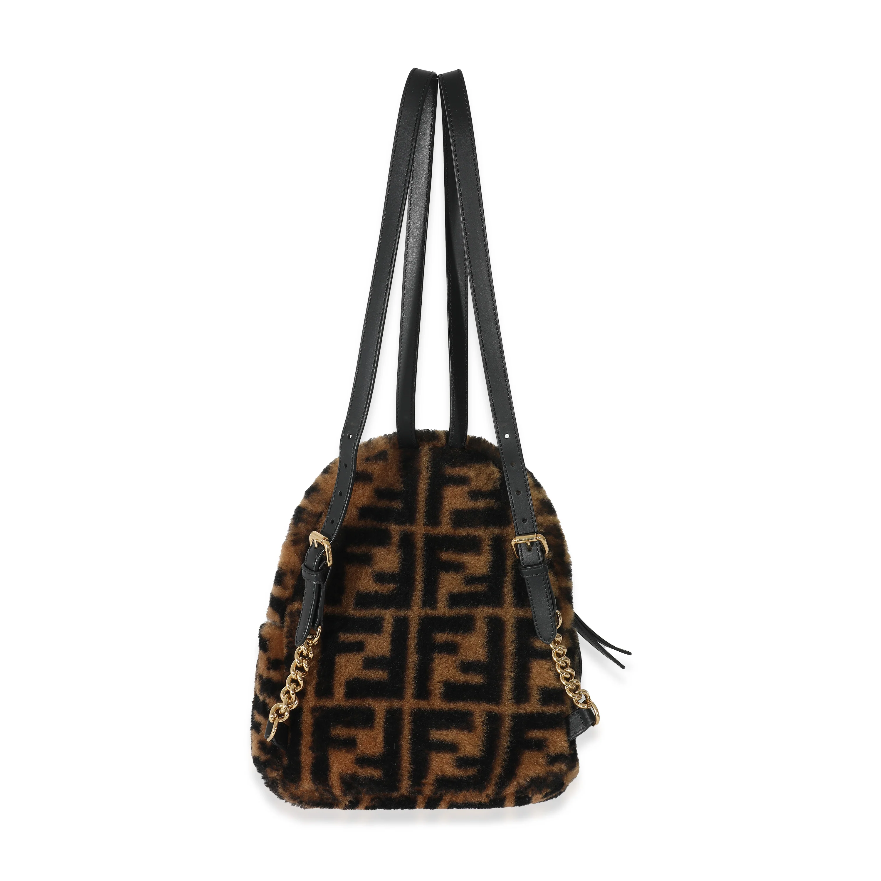 Fendi Tobacco Shearling Macro FF 1974 Mini Backpack - Image 2