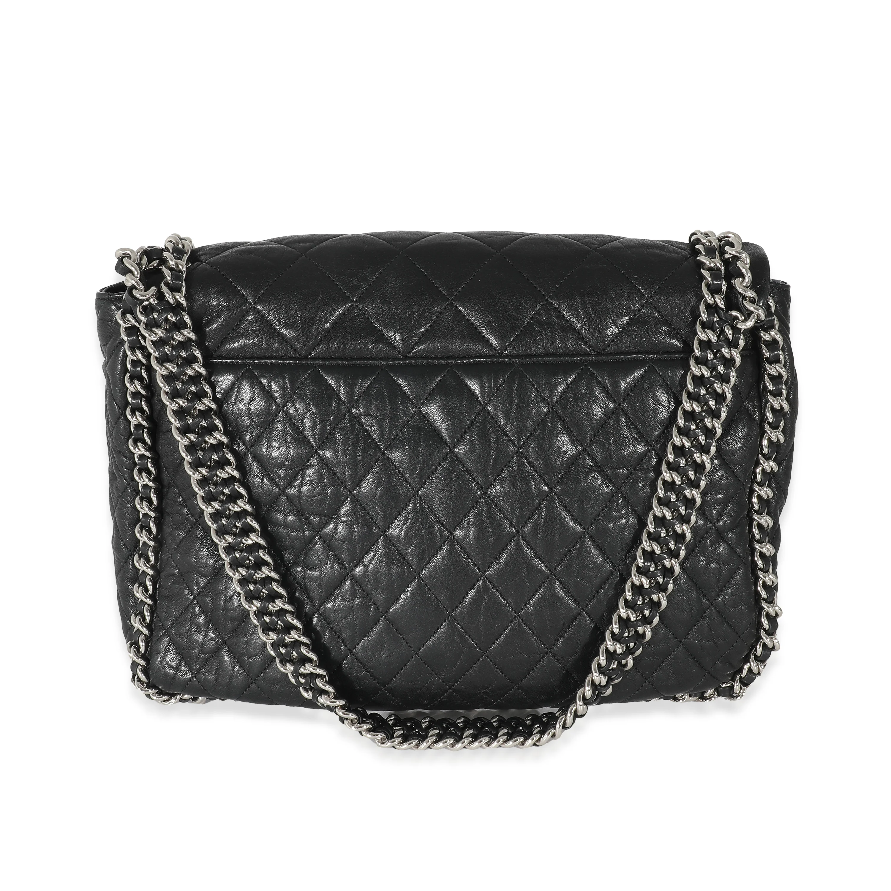Chanel Black Washed Lambskin Chain Around Maxi Flap Bag - Image 3
