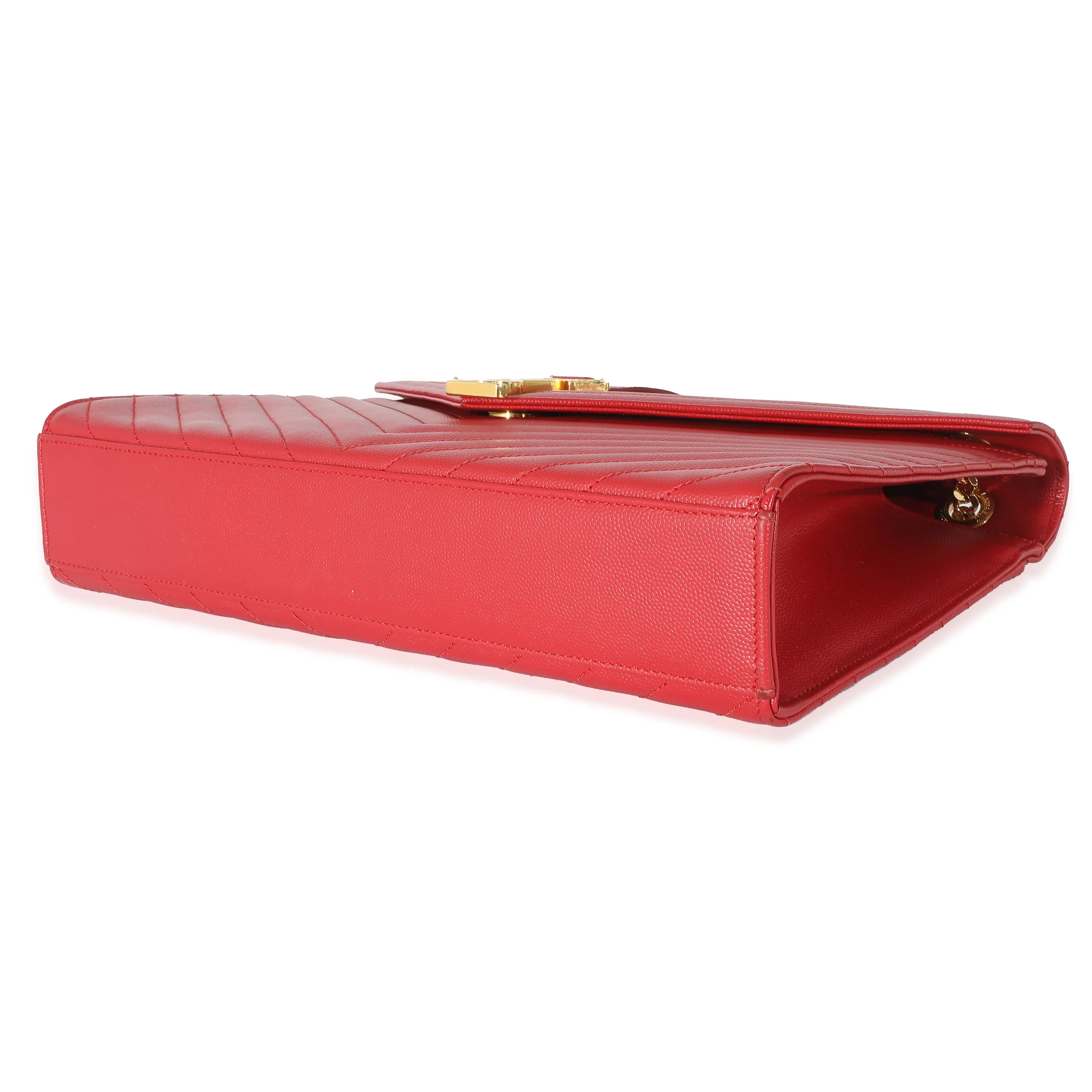 Saint Laurent Lipstick Red Grain De Poudre Large Monogram Satchel - Image 4