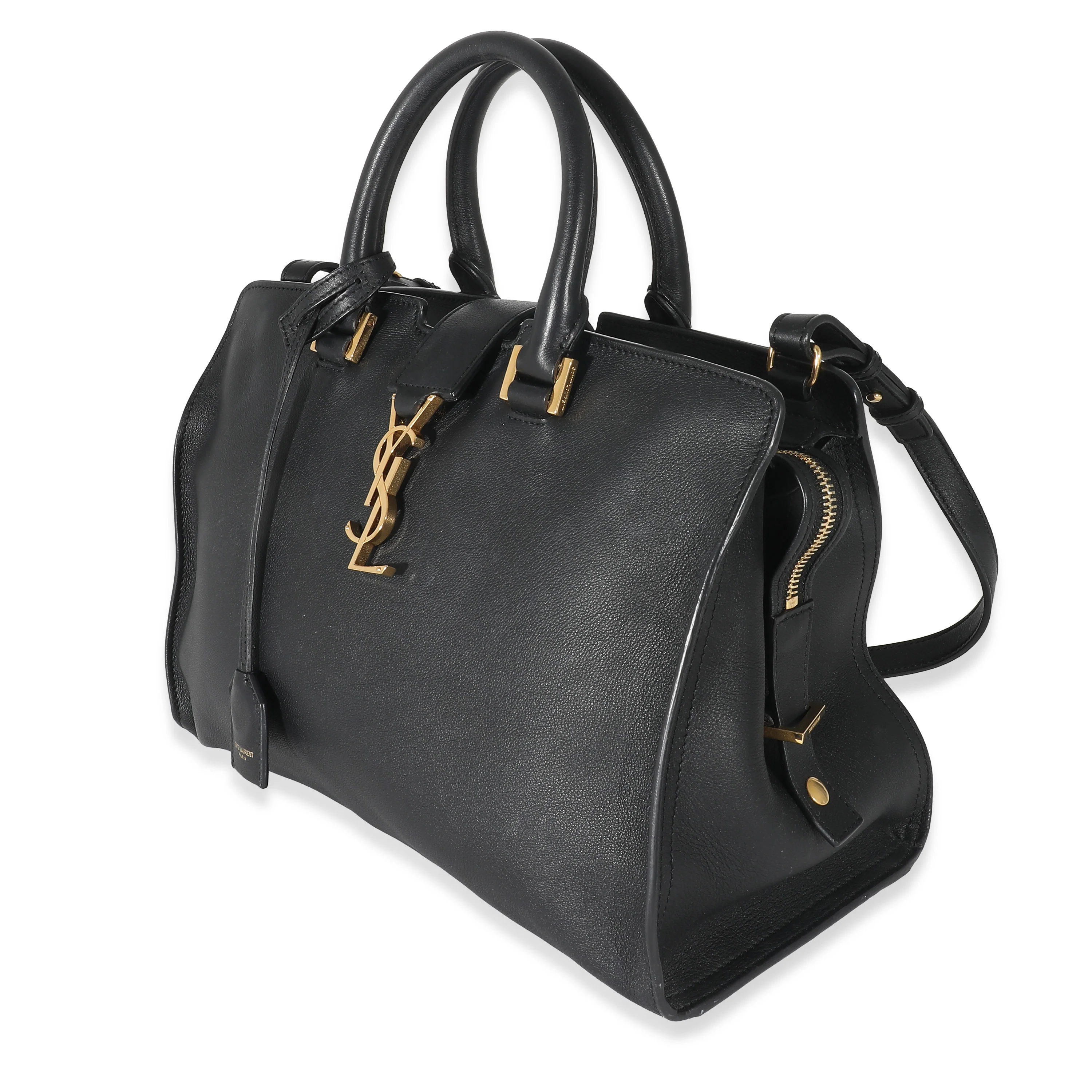 Saint Laurent Black Smooth Calfskin Small Monogram Cabas - Image 2