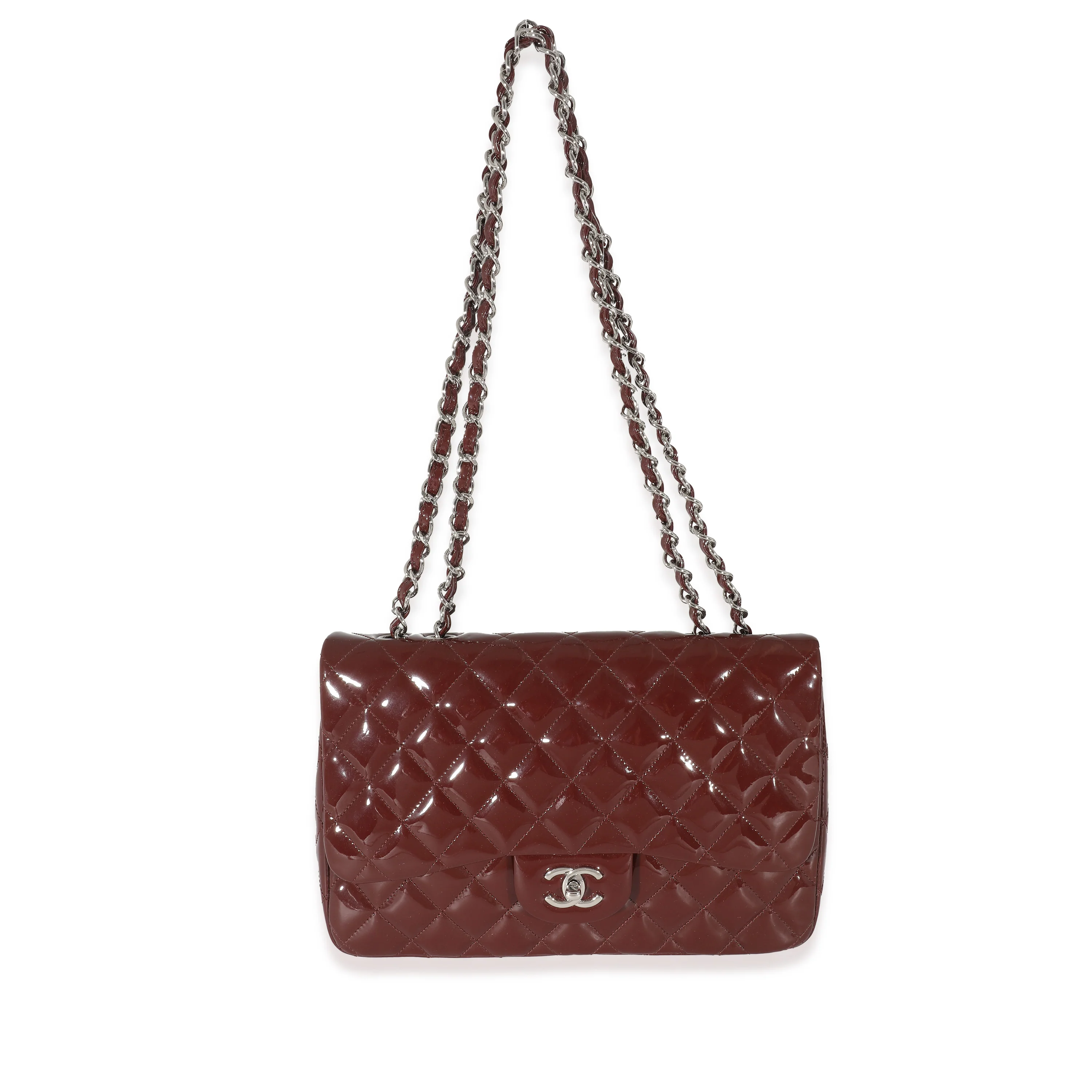 Chanel Burgundy Patent Jumbo Single Flap Bag - Image 7