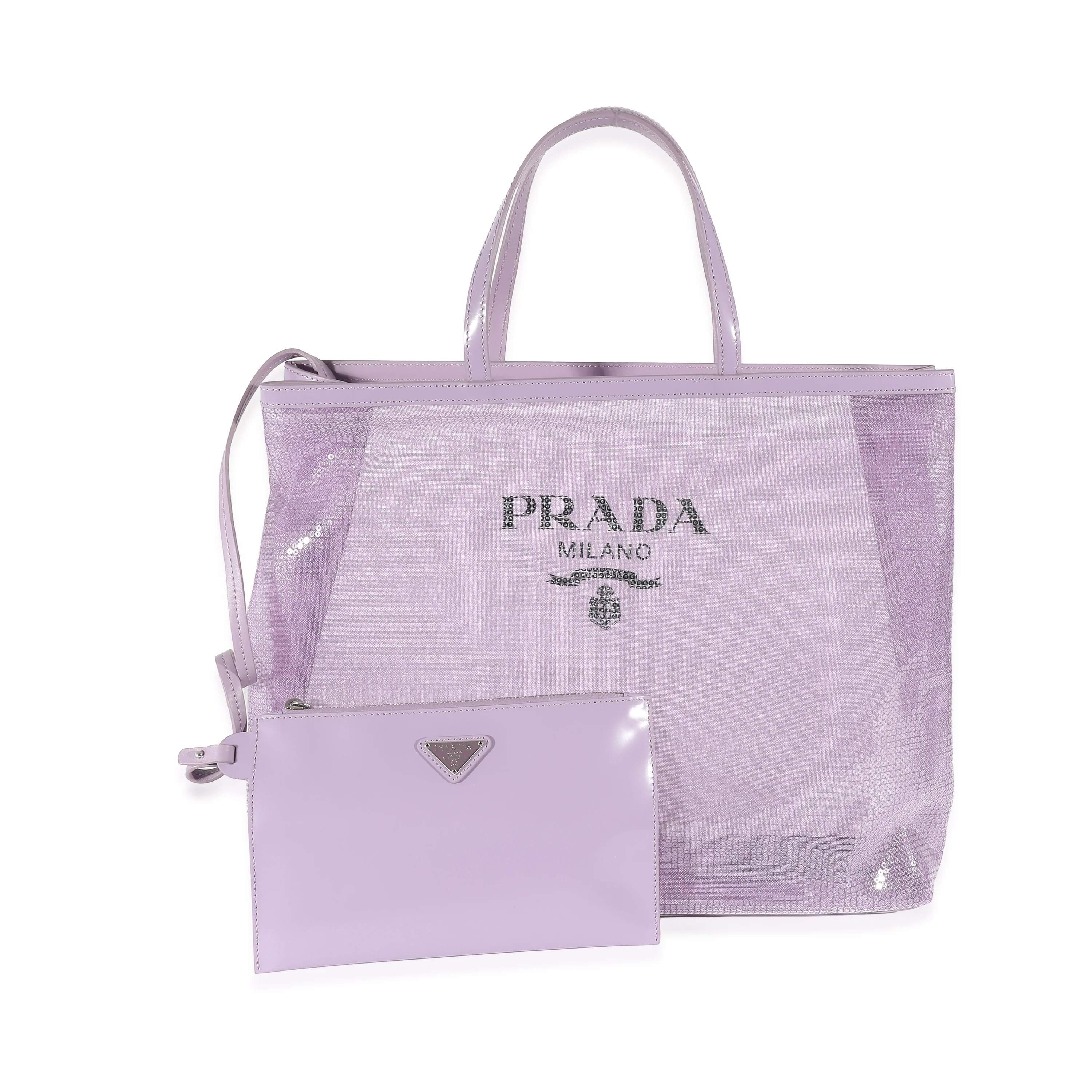Prada Purple Mesh Sequin Logo Tote