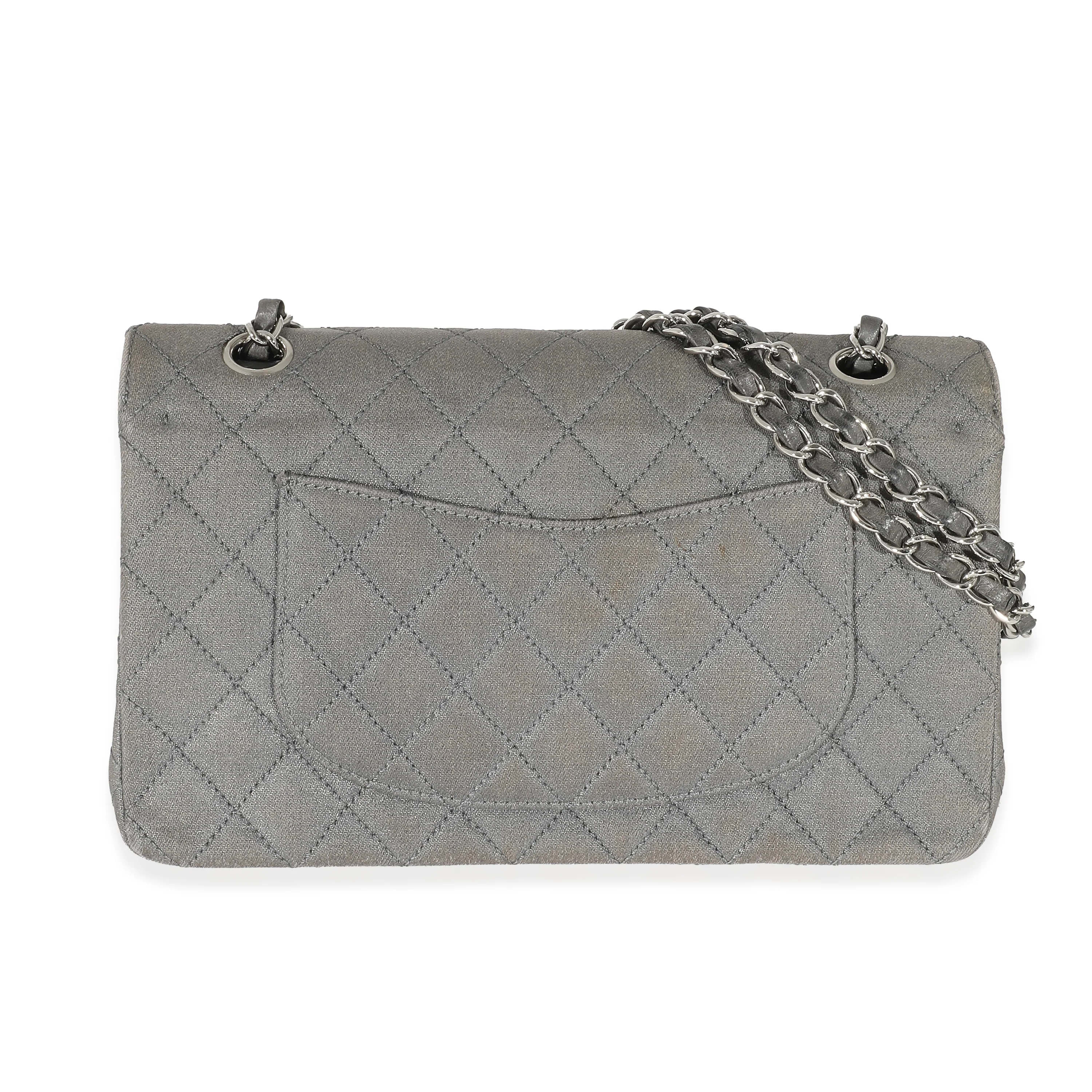Chanel Grey Metallic Canvas Medium Classic Double Flap Bag - Image 3