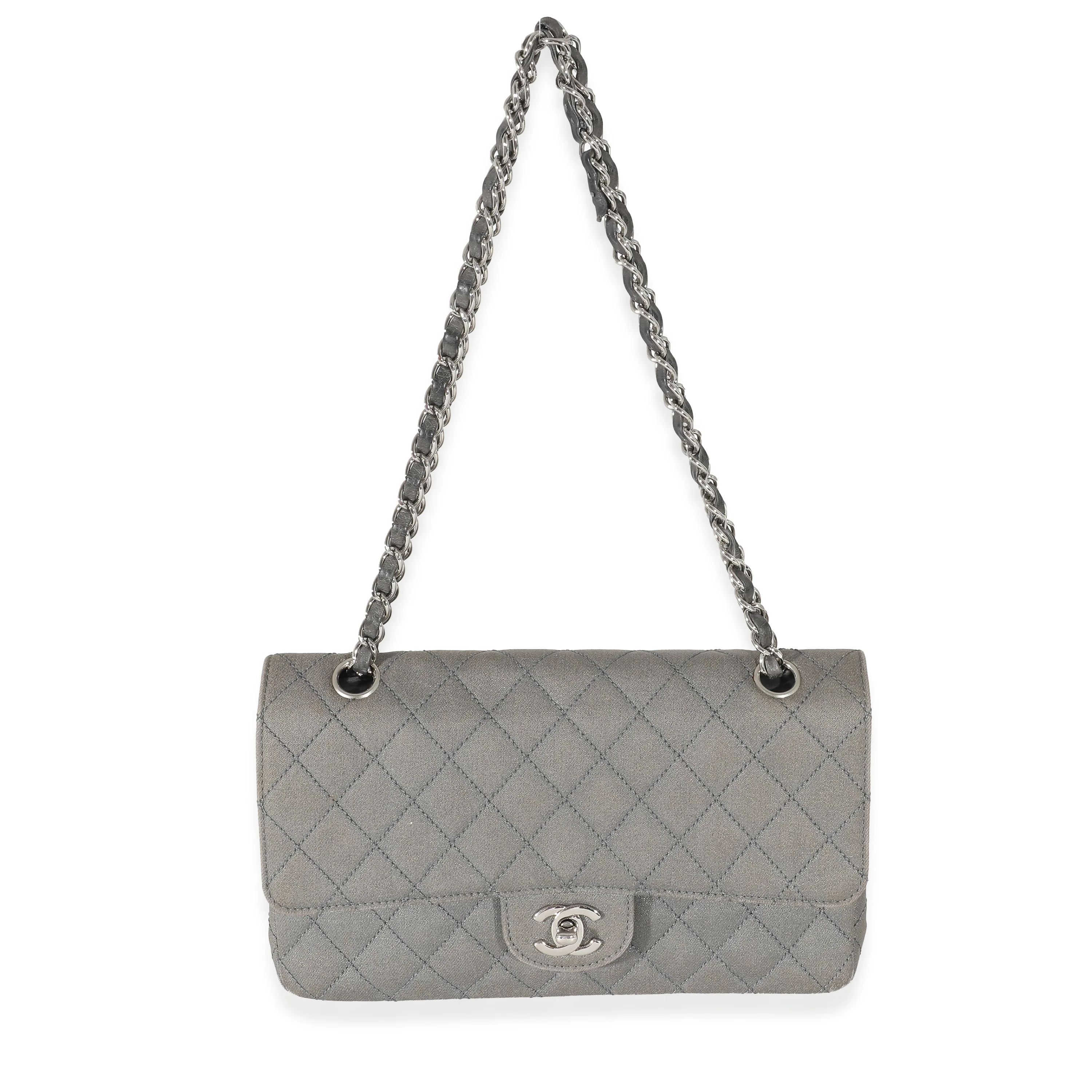Chanel Grey Metallic Canvas Medium Classic Double Flap Bag - Image 4