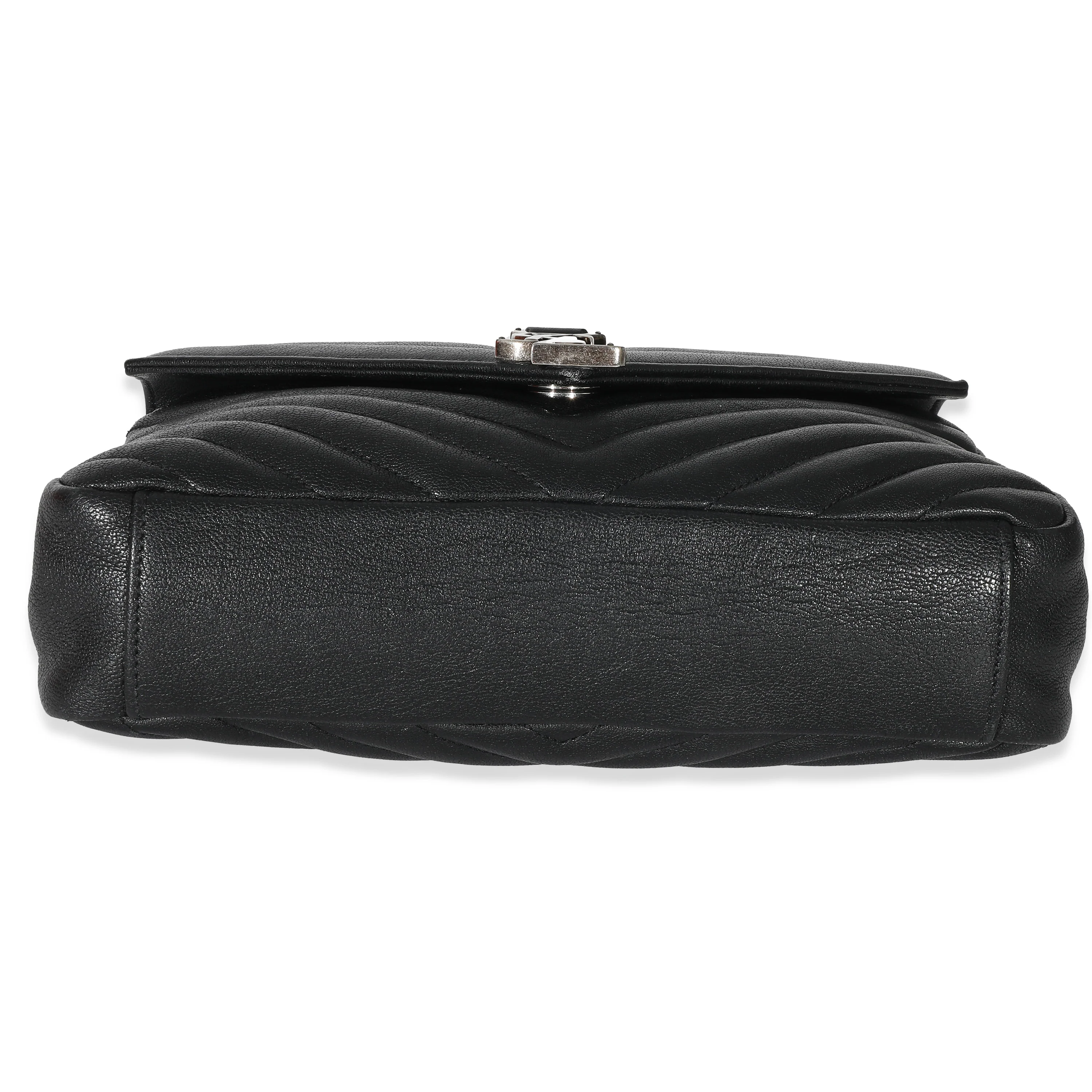 Saint Laurent Black Sheepskin Matelasse Chevron Small College Bag - Image 5