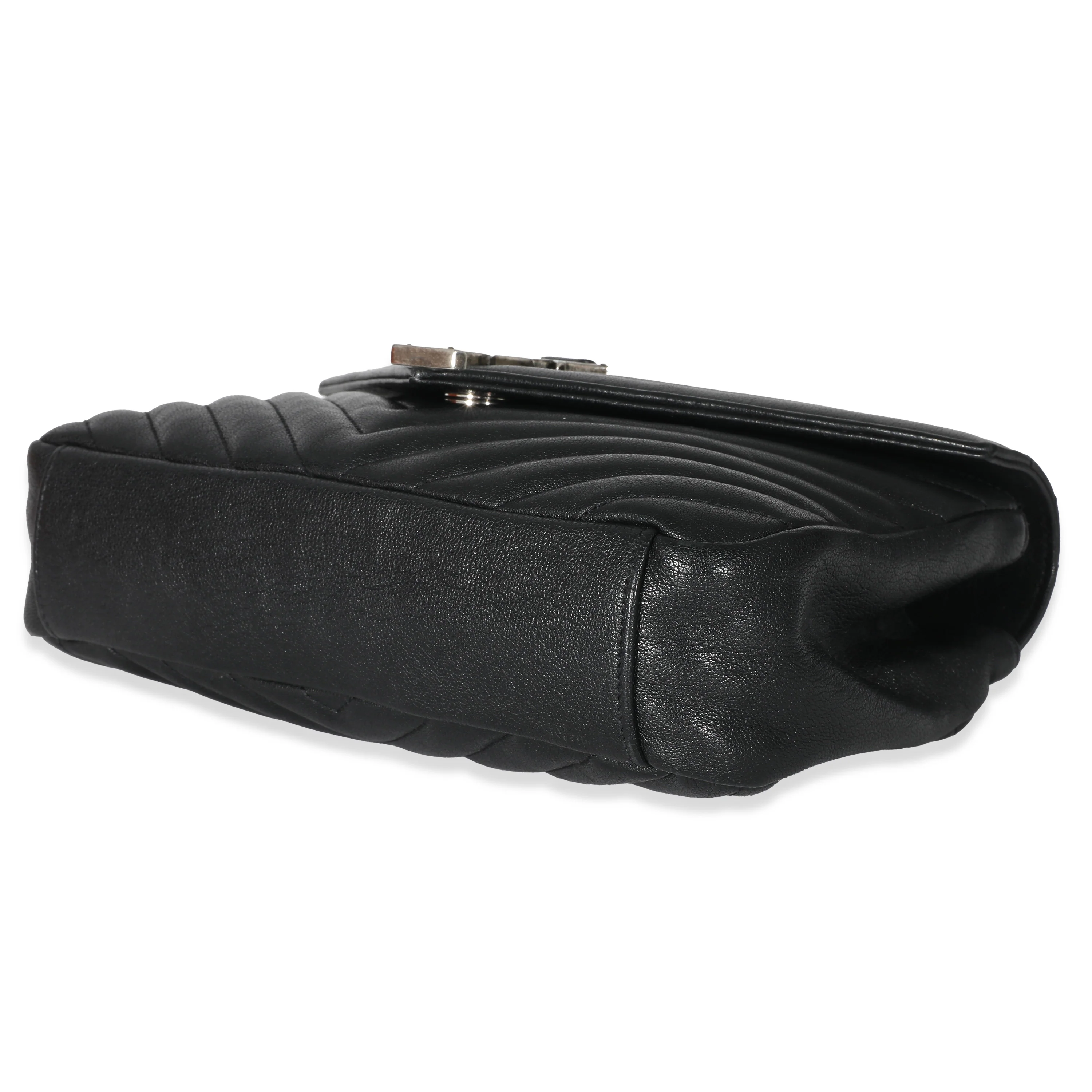 Saint Laurent Black Sheepskin Matelasse Chevron Small College Bag - Image 7