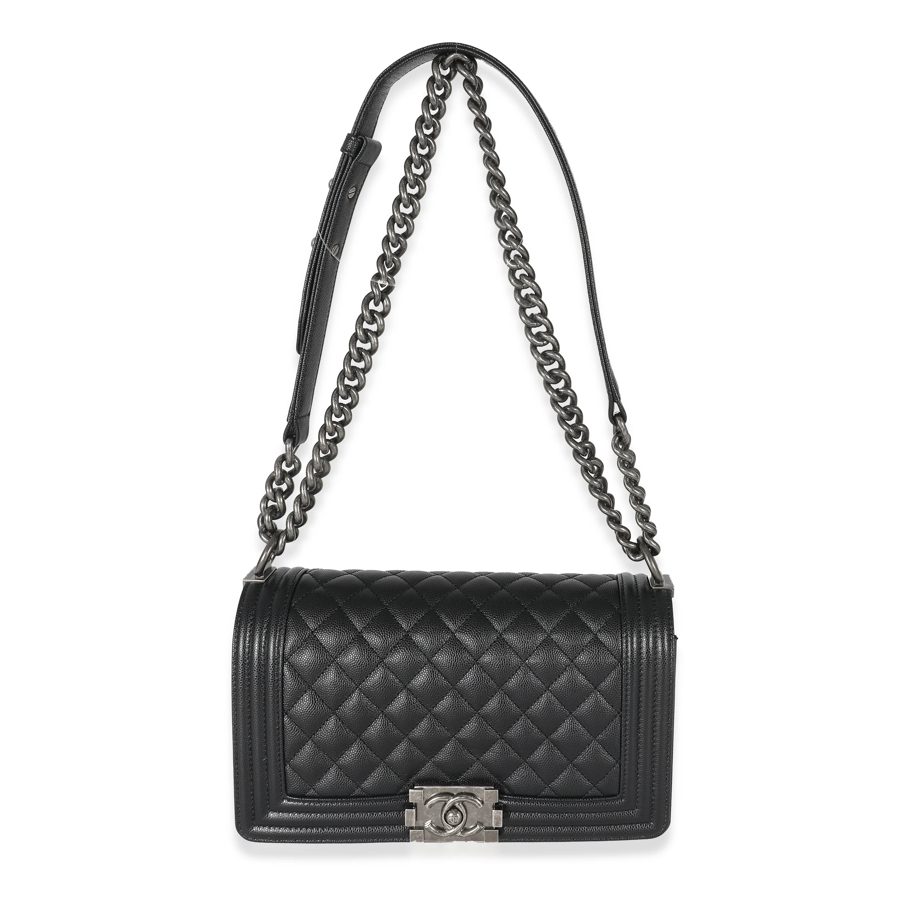 Chanel Black Quilted Caviar Medium Boy Bag - Image 4