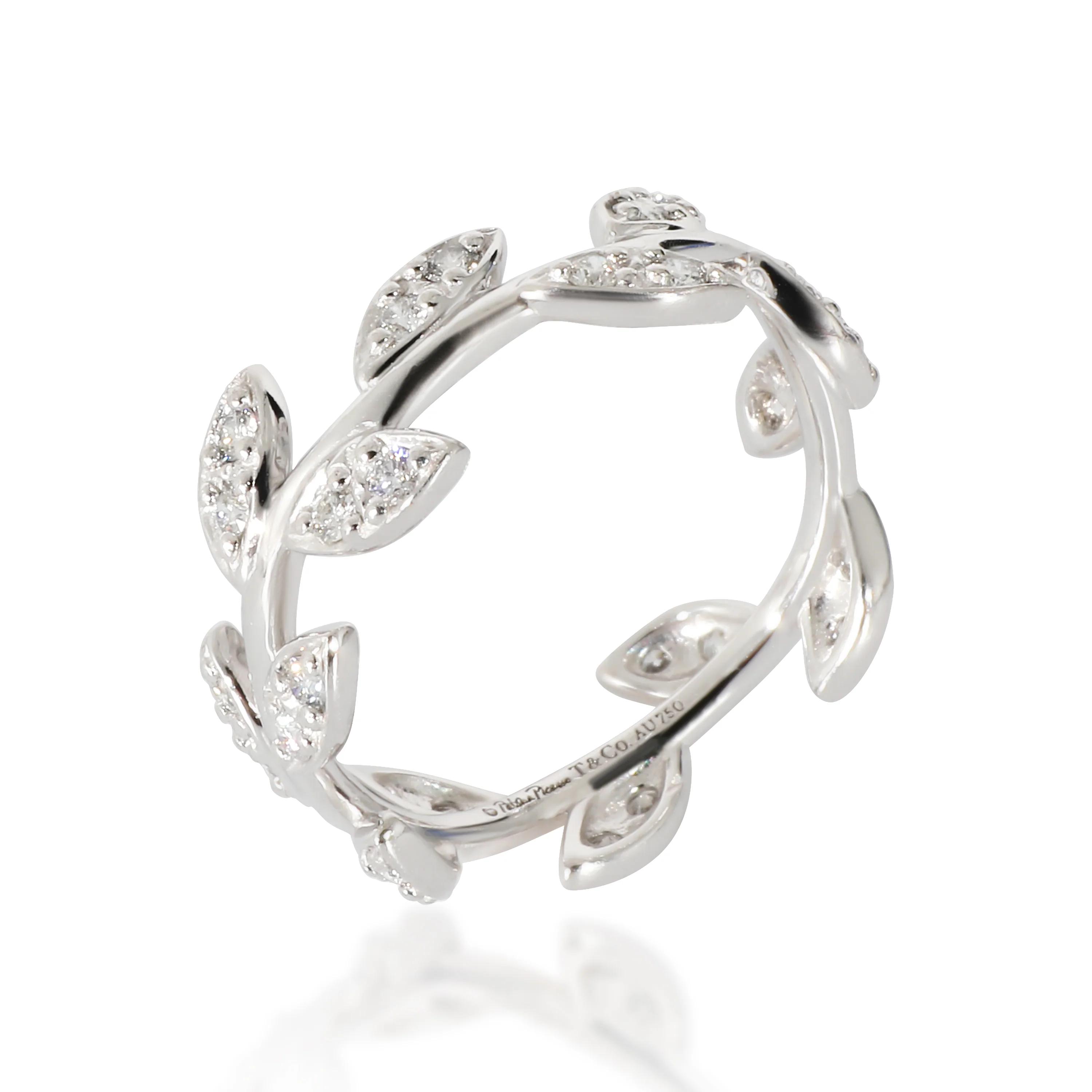 Tiffany & Co. Paloma Picasso Olive Leaf Ring in 18K White Gold 0.28 CTW - Image 3