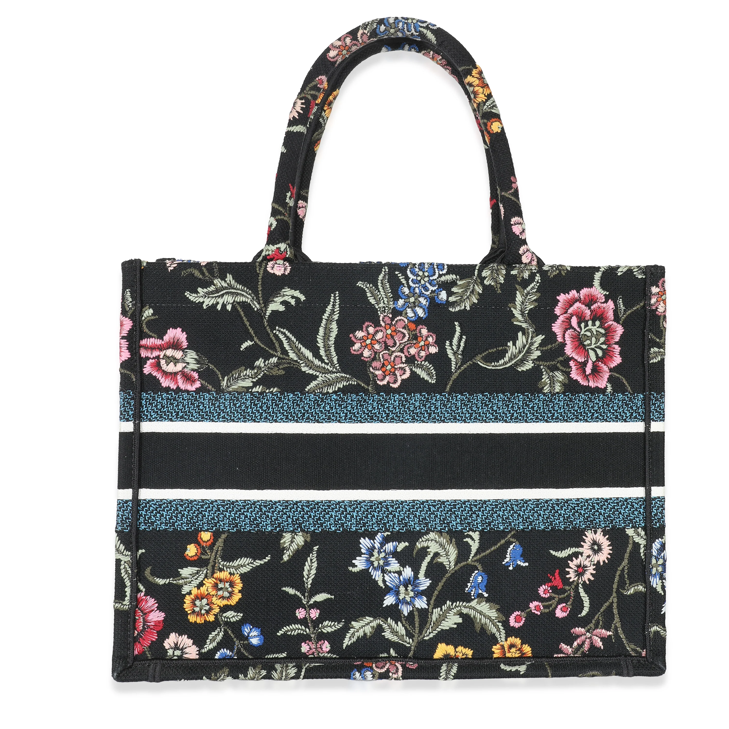 Christian Dior Black Multicolor Dior Petites Fleurs Medium Book Tote - Image 3