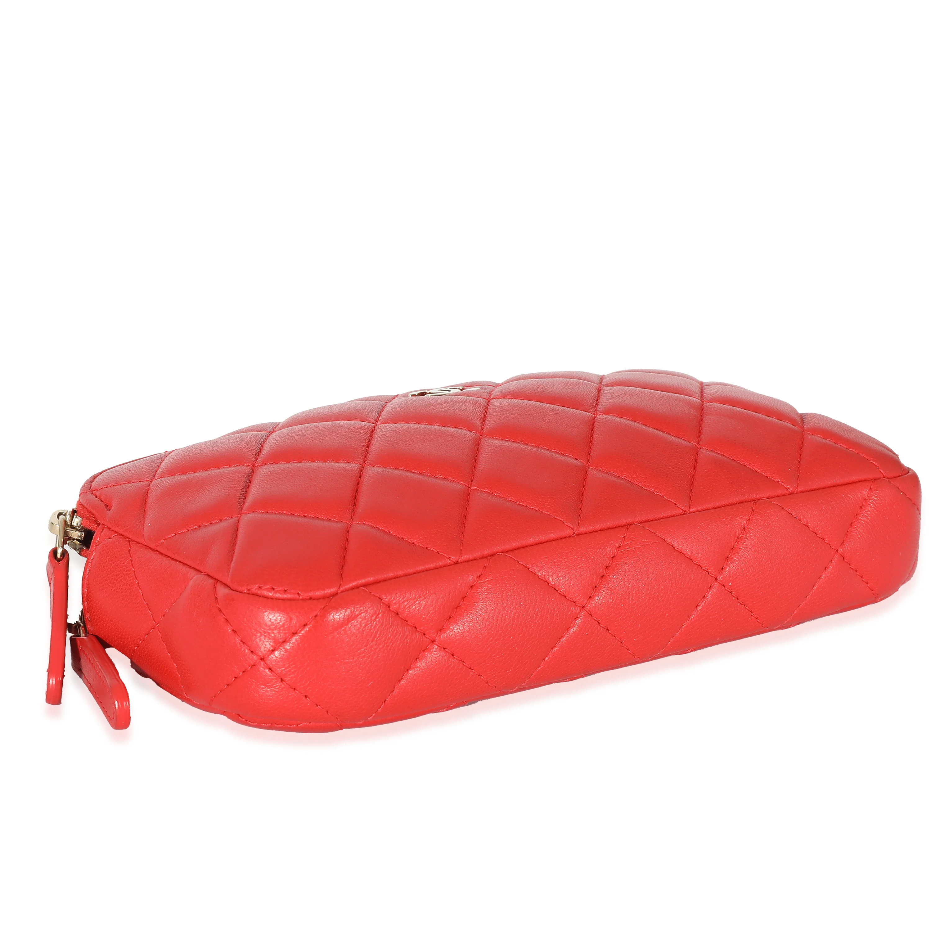 Chanel Red Lambskin Double Zip Clutch With Chain - Image 5