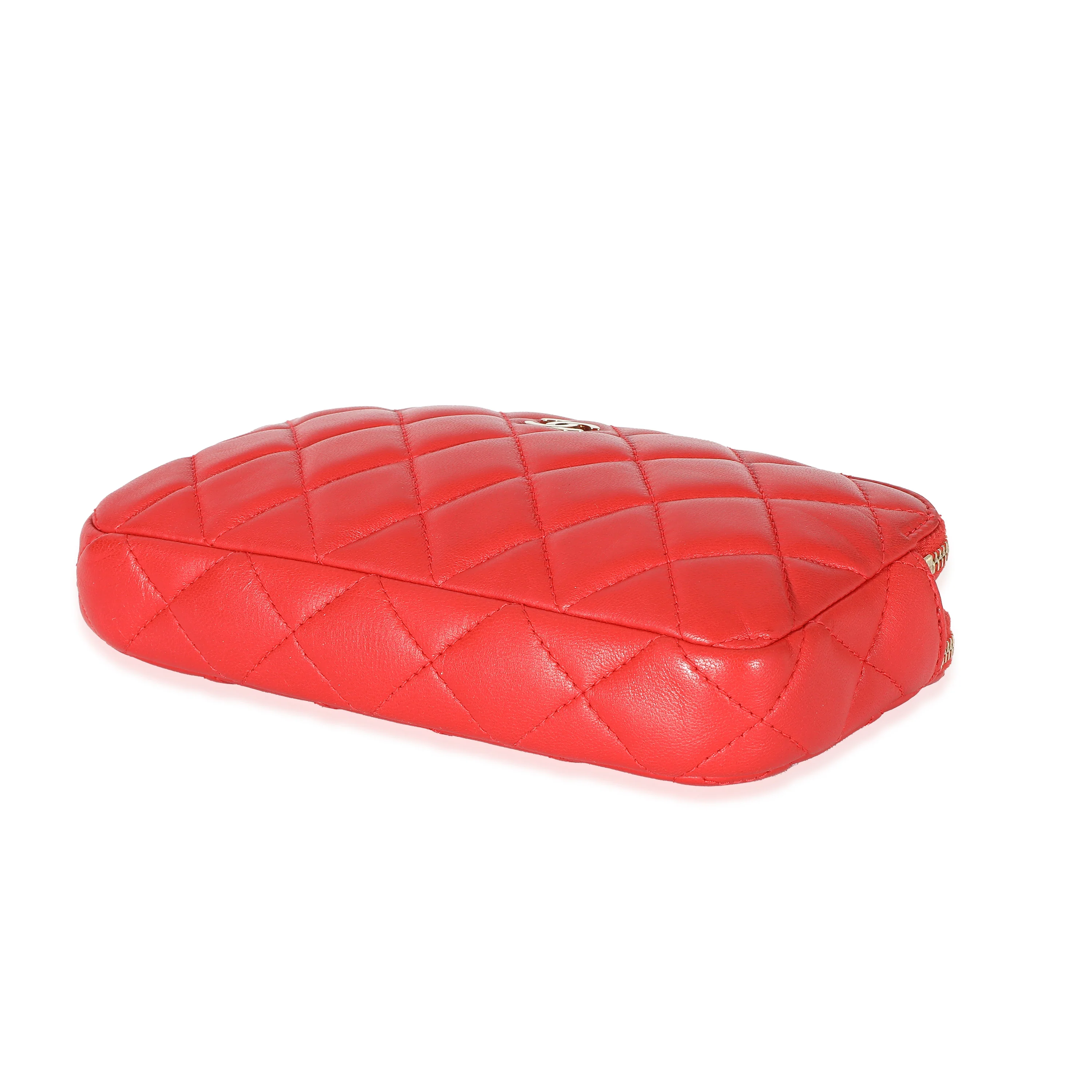 Chanel Red Lambskin Double Zip Clutch With Chain - Image 6