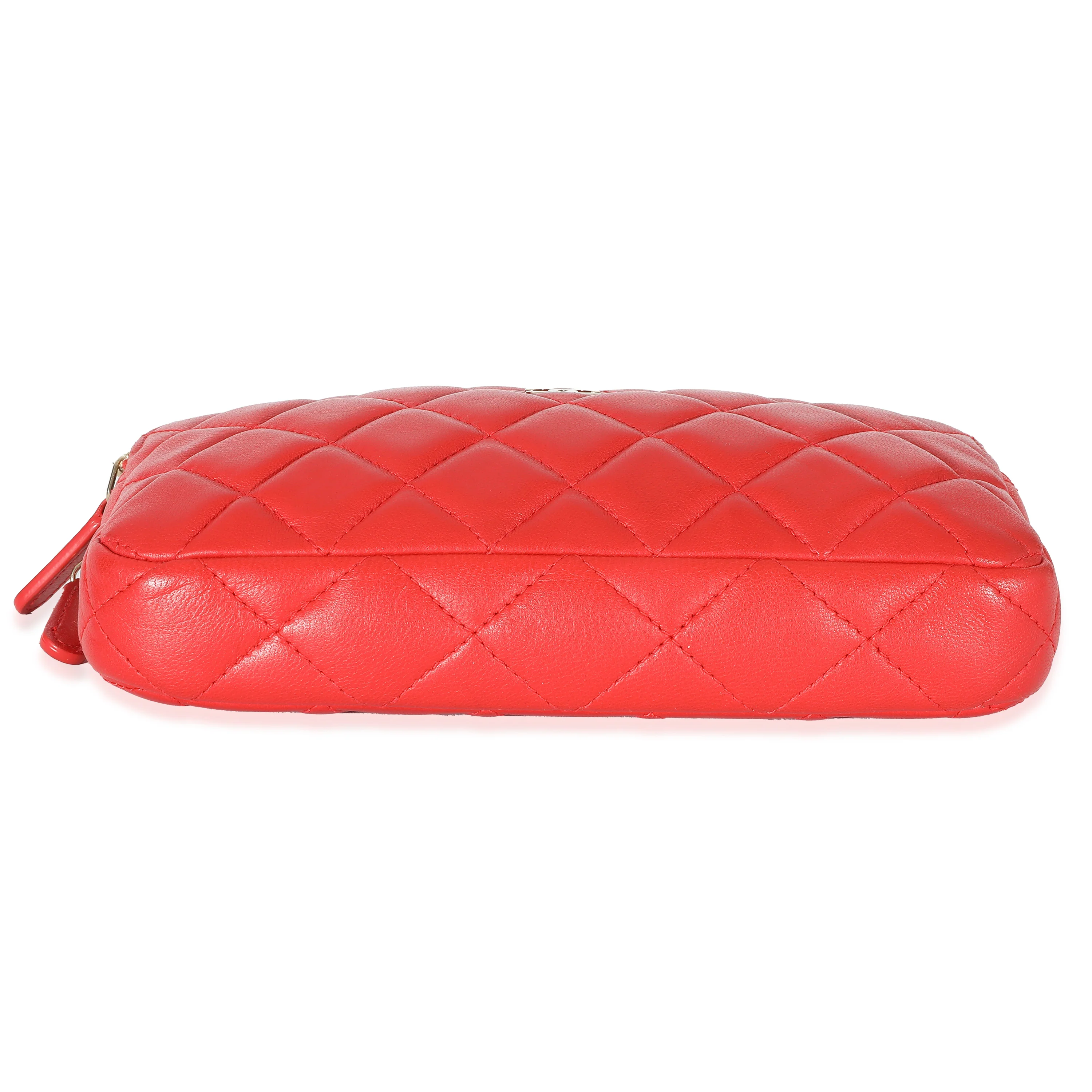 Chanel Red Lambskin Double Zip Clutch With Chain - Image 7