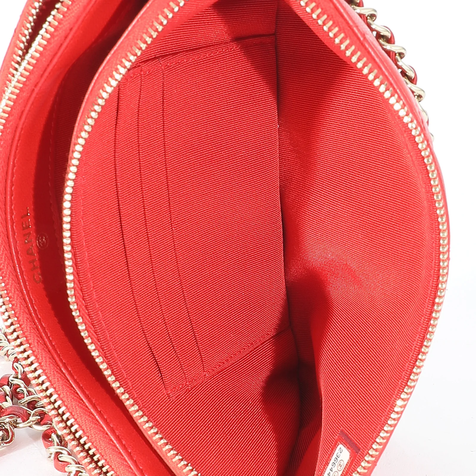 Chanel Red Lambskin Double Zip Clutch With Chain - Image 8