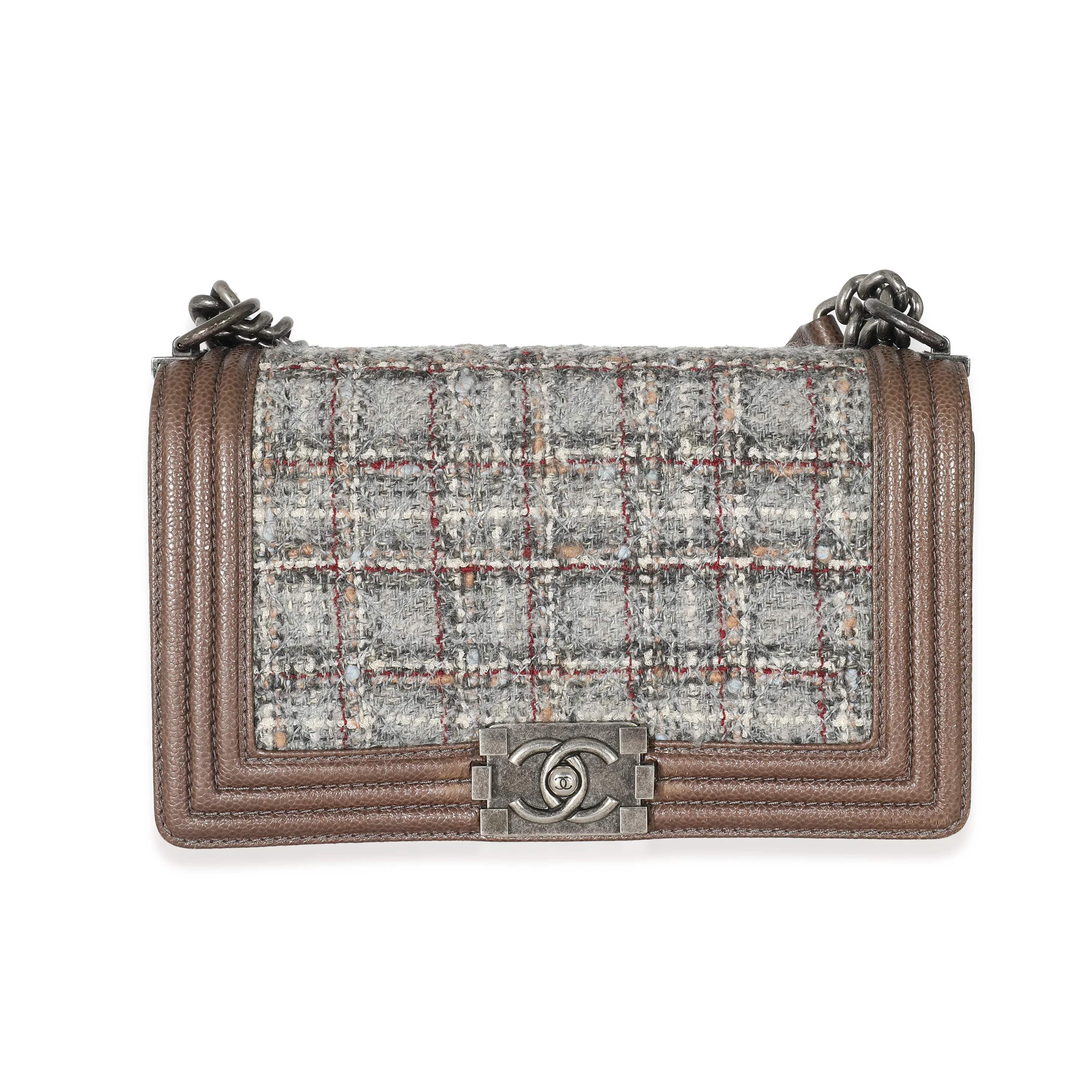 Chanel Brown Tweed Caviar Paris Edinburgh Old Medium Boy Bag