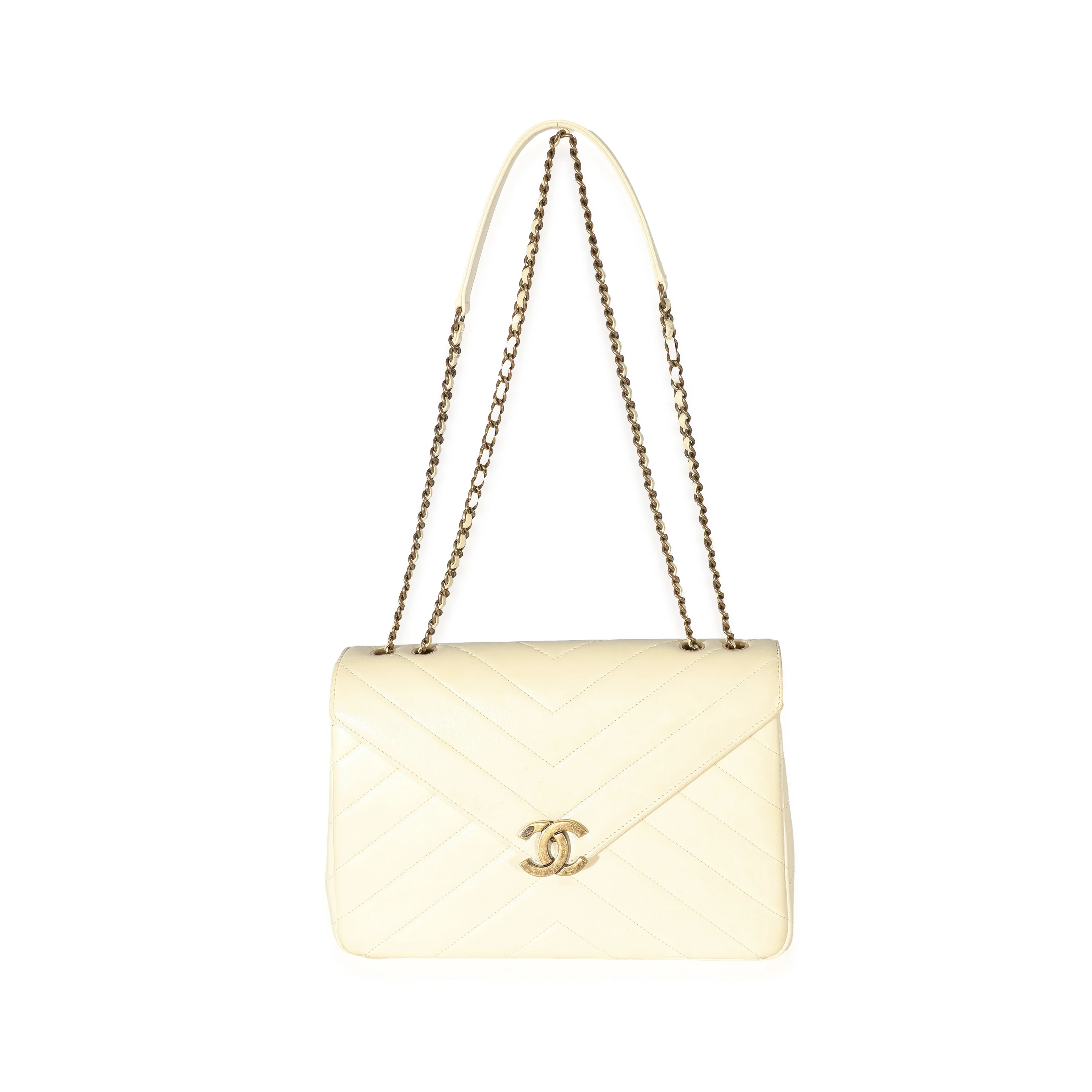 Chanel Cream Chevron Lambskin Coco Envelope Flap Bag - Image 6
