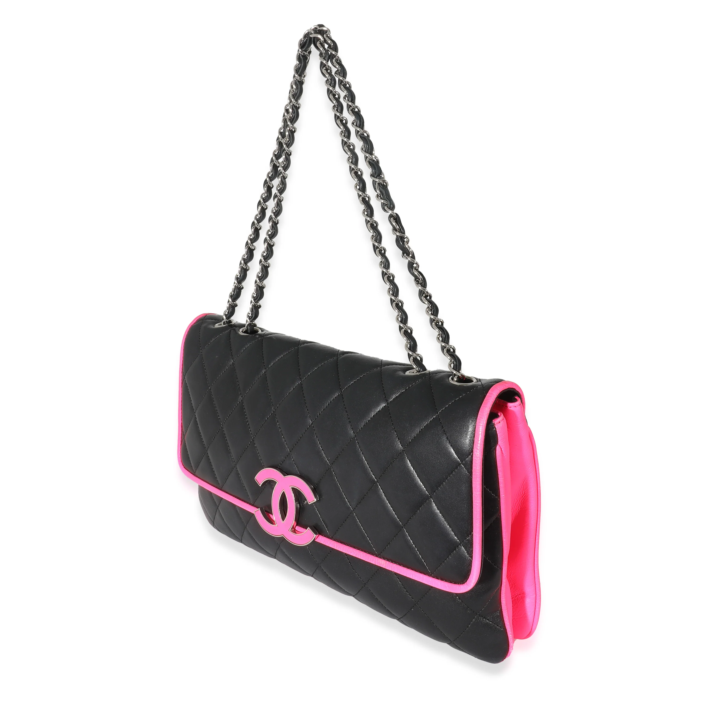 Chanel Black Pink Lambskin Enamel Large Maxi Divine Flap Bag - Image 2
