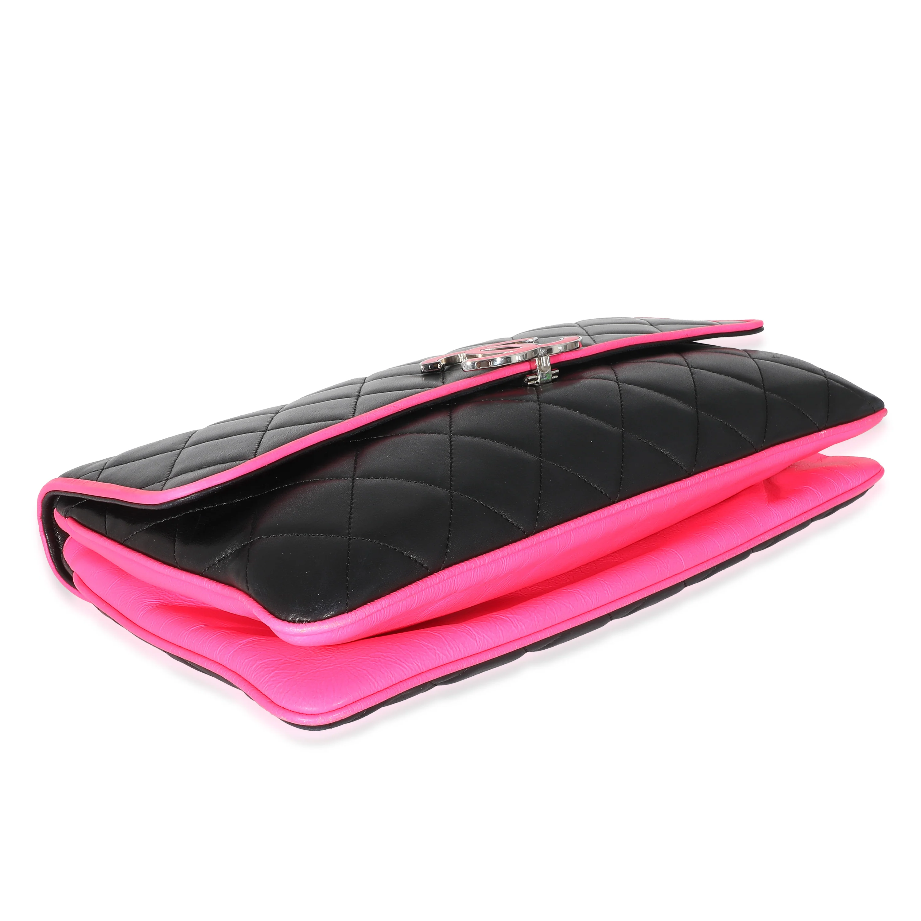 Chanel Black Pink Lambskin Enamel Large Maxi Divine Flap Bag - Image 4