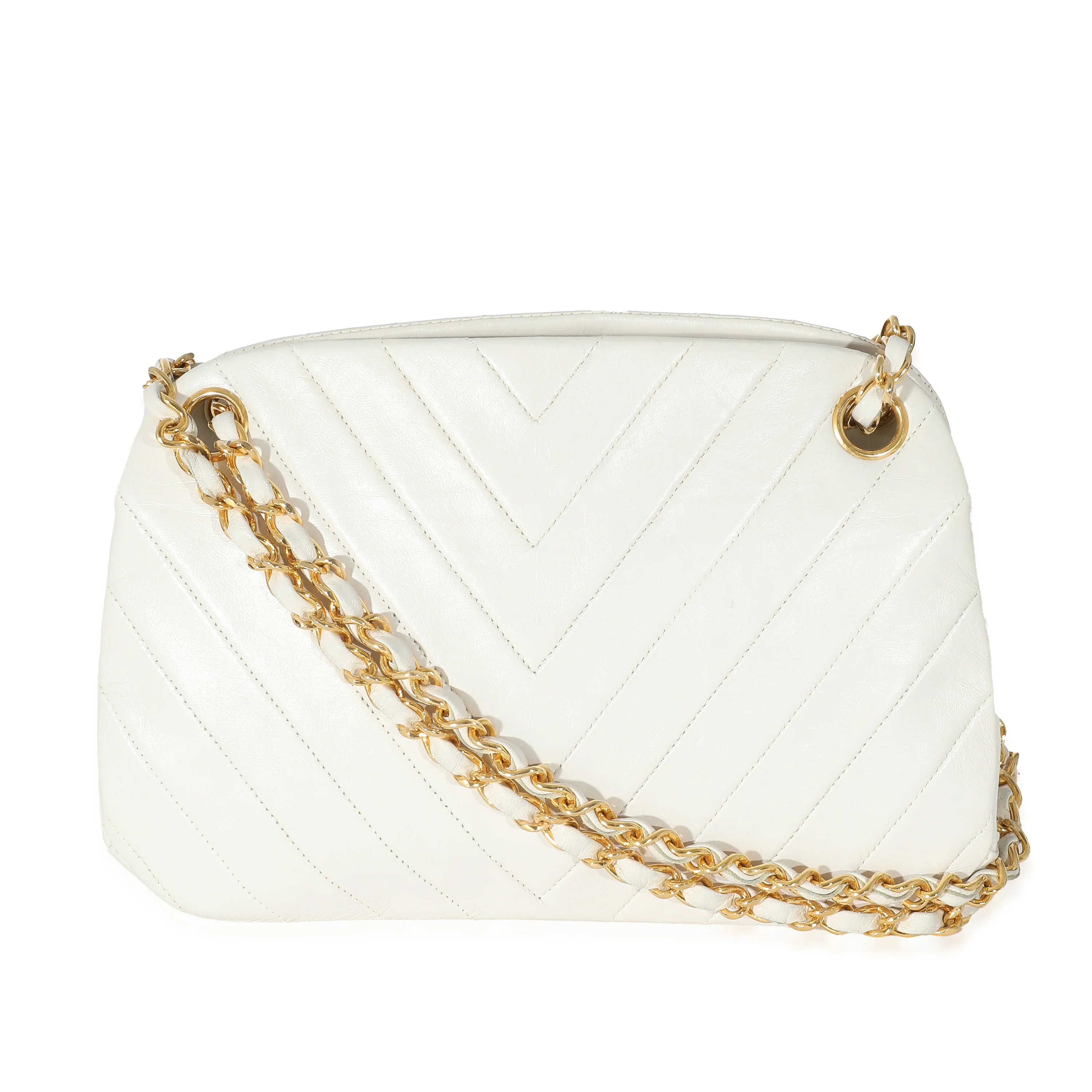 Chanel Vintage White Chevron Lambskin Kisslock Purse - Image 3