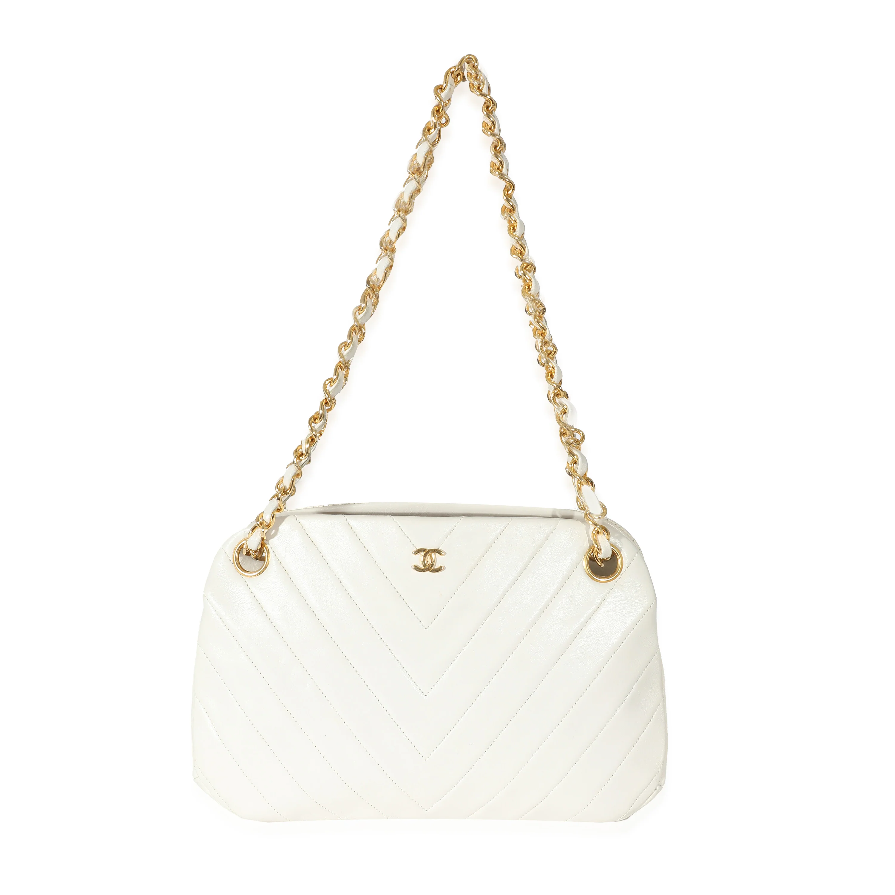 Chanel Vintage White Chevron Lambskin Kisslock Purse - Image 4