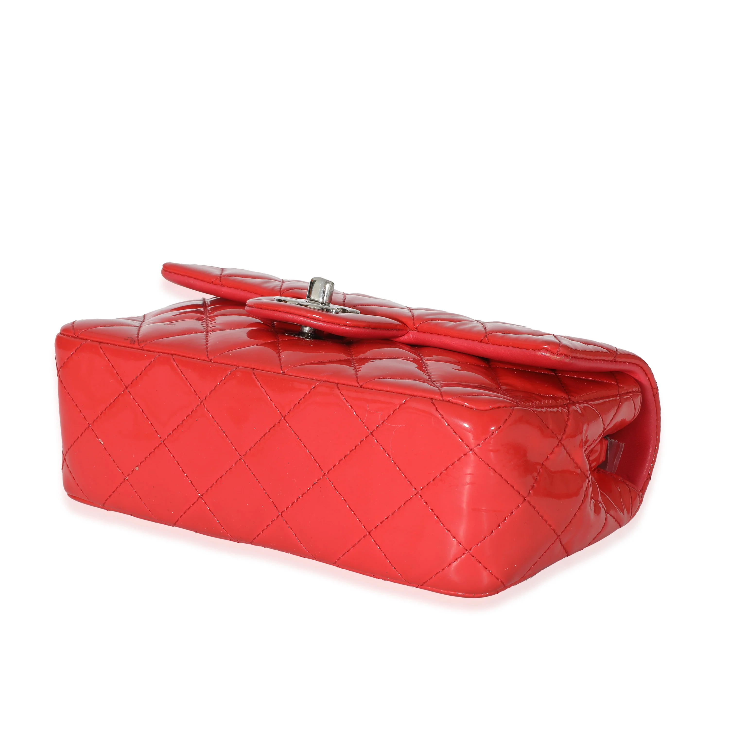 Chanel Red Quilted Patent Mini Rectangular Classic Single Flap Bag - Image 6