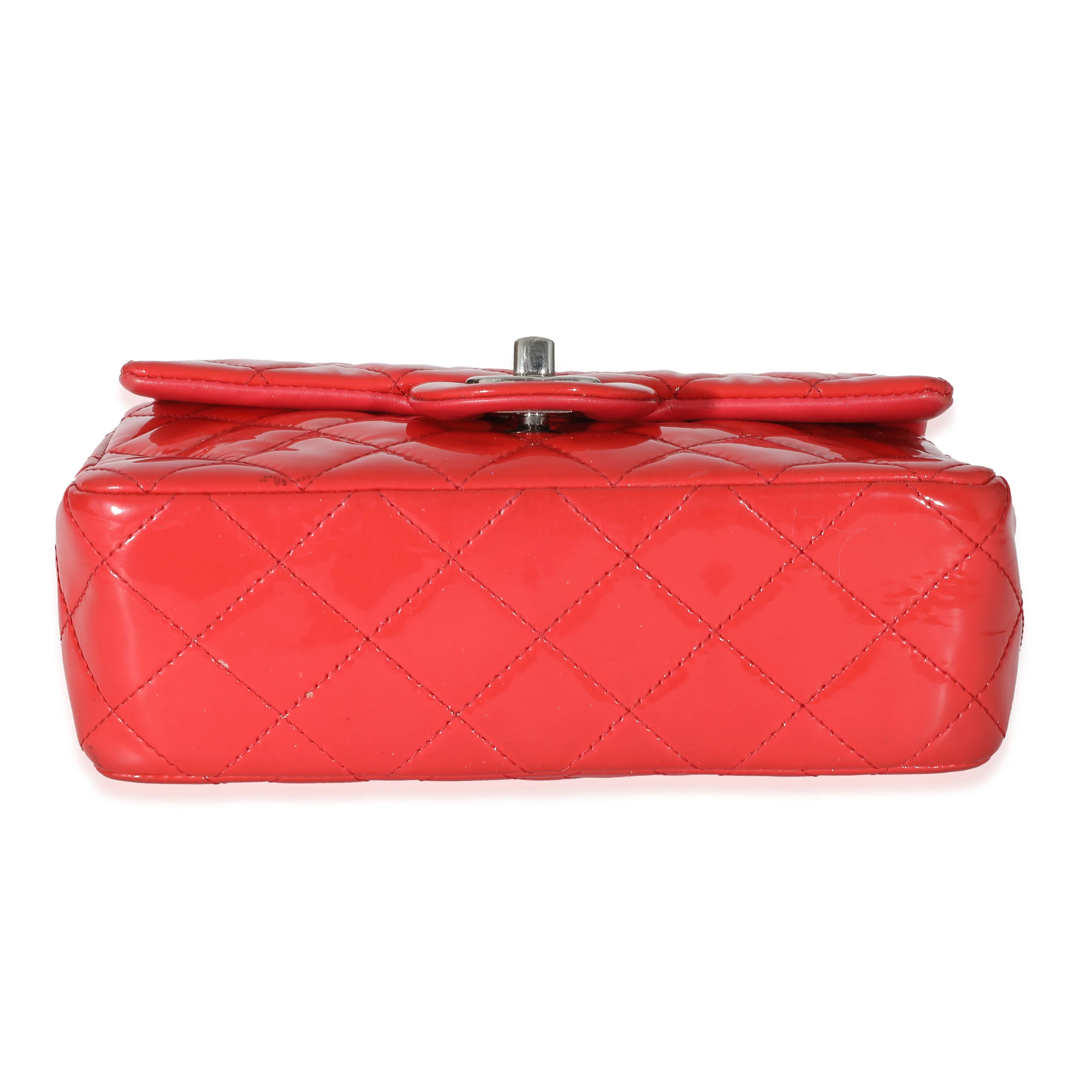 Chanel Red Quilted Patent Mini Rectangular Classic Single Flap Bag - Image 7