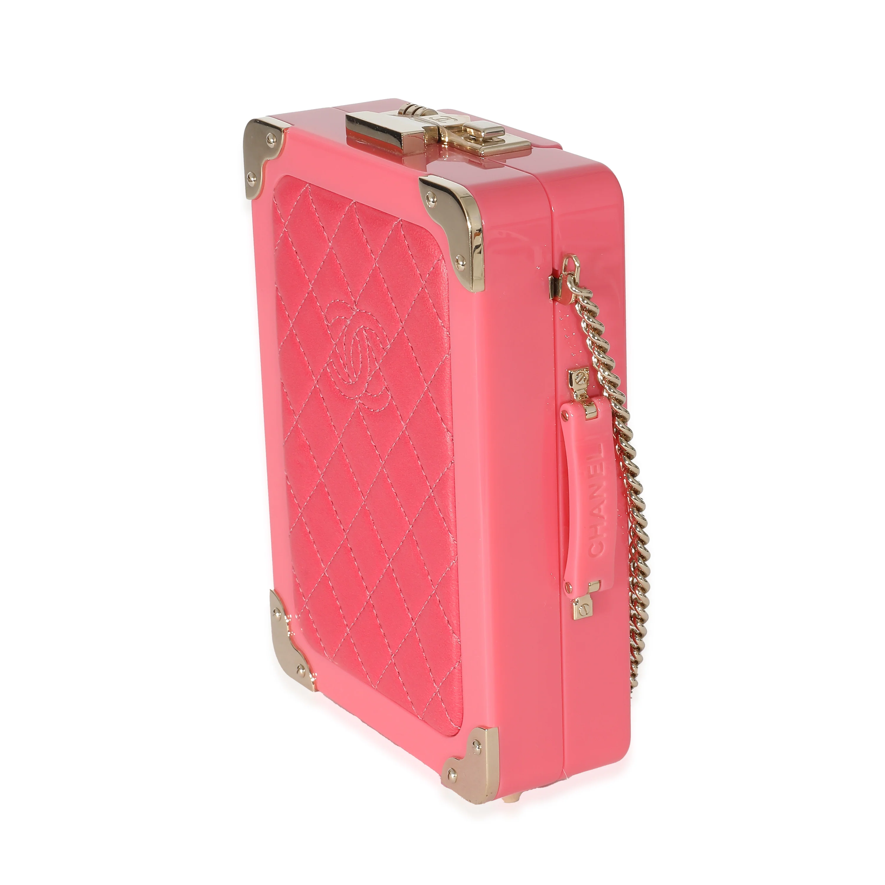 Chanel Pink Plexi Lambskin Evening In The Air CC Trolley Minaudière Clutch - Image 2
