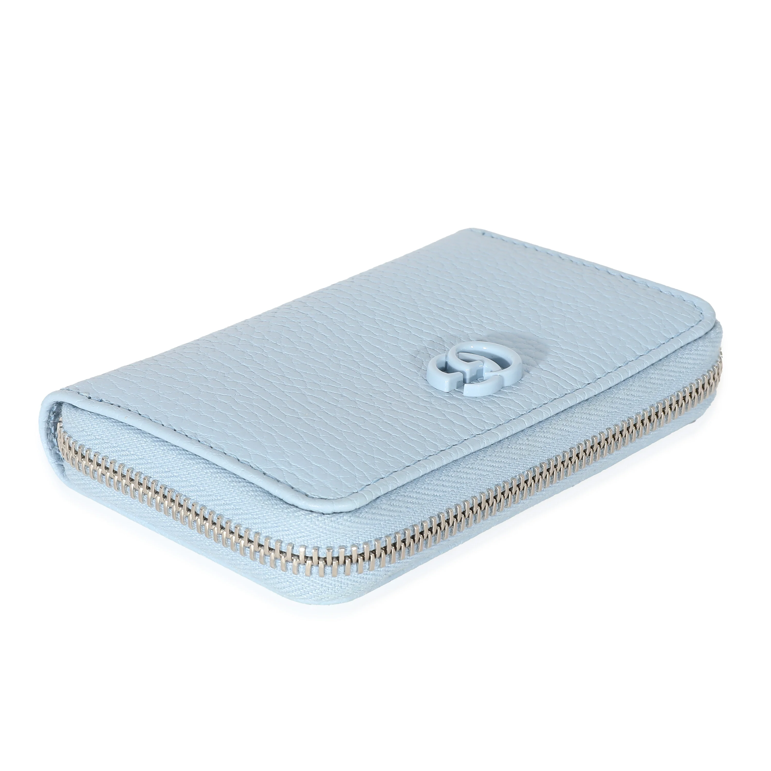 Gucci Blue Calfskin Monochrome Dollar GG Marmont Zip Around Card Holder - Image 5