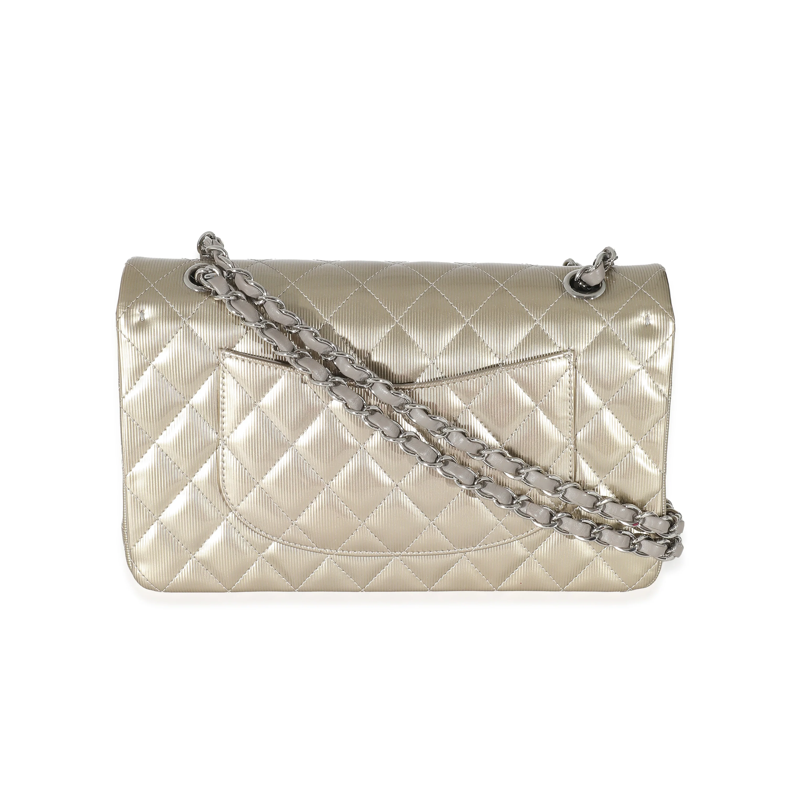 Chanel Gold Patent Striated Medium Classic Flap Bag - Image 3