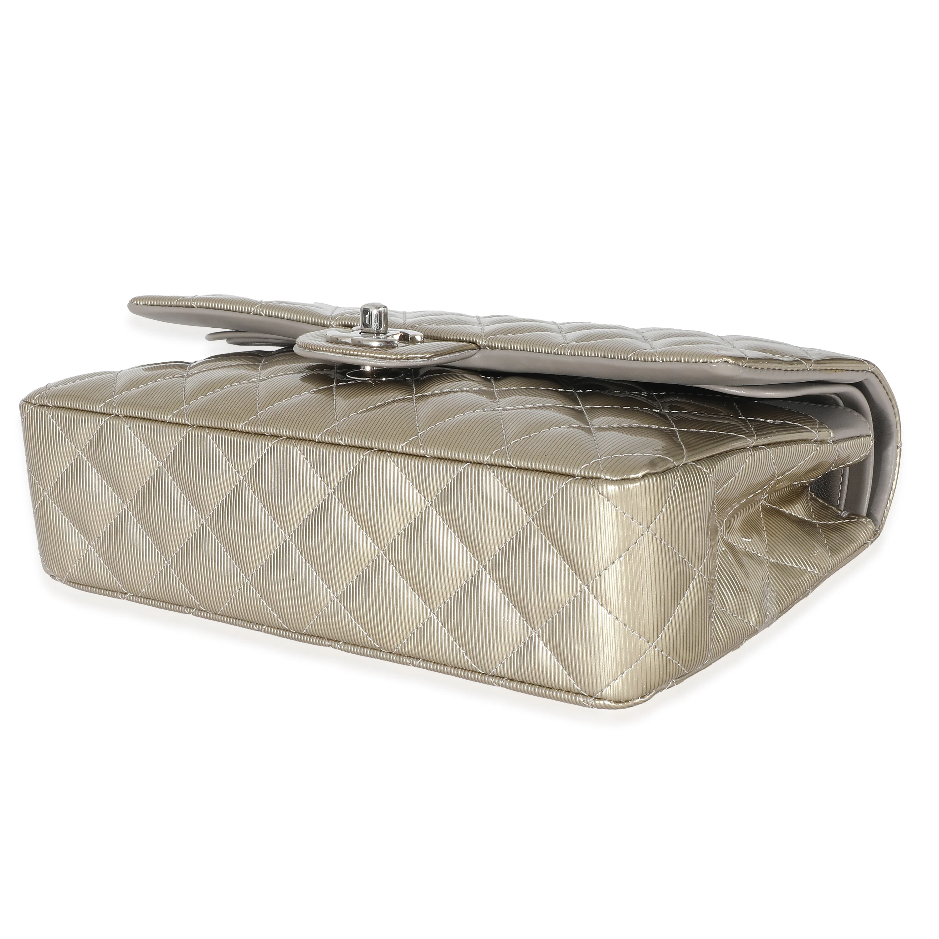 Chanel Gold Patent Striated Medium Classic Flap Bag - Image 7