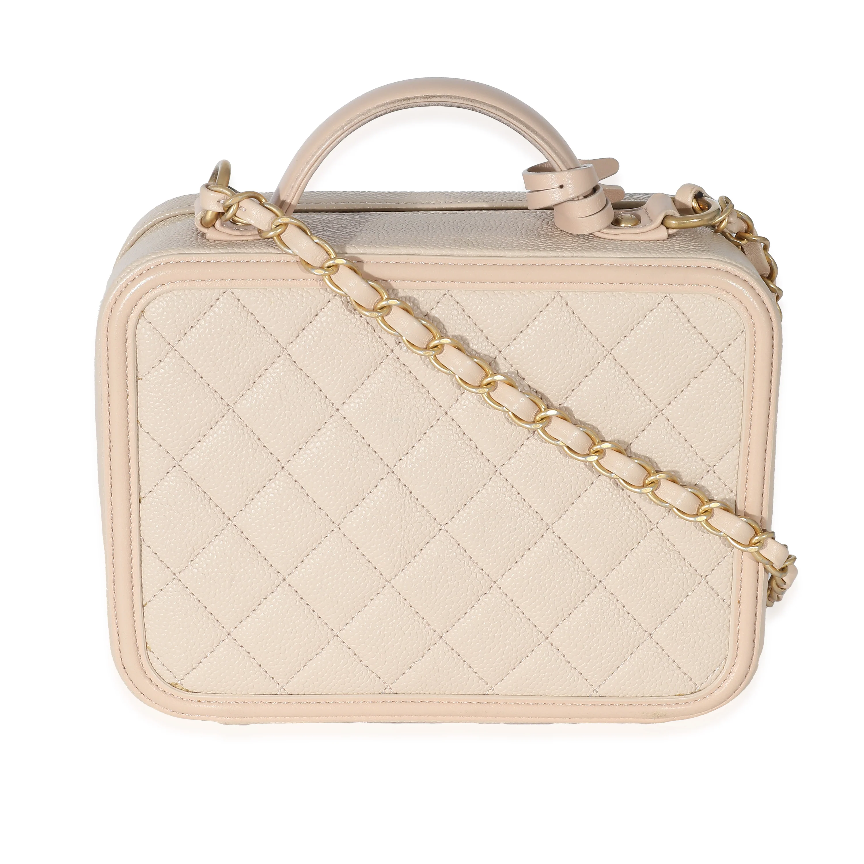 Chanel Beige Quilted Caviar Medium Filigree Vanity Case - Image 3