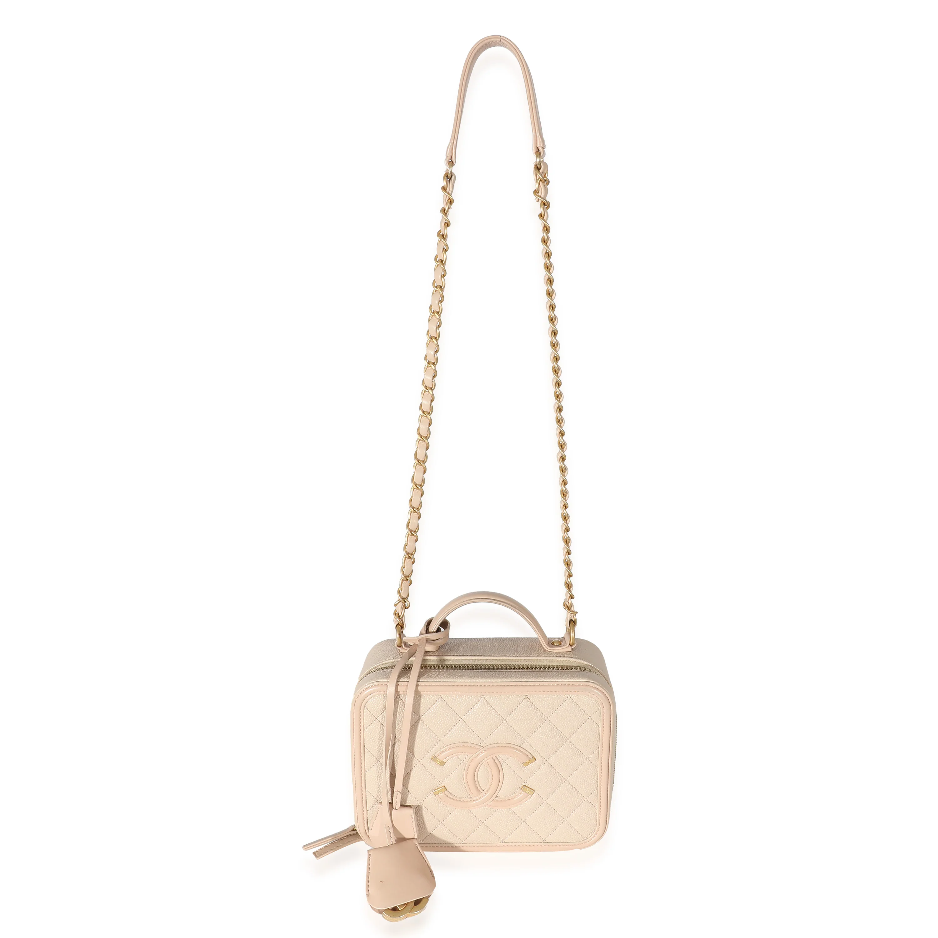 Chanel Beige Quilted Caviar Medium Filigree Vanity Case - Image 4