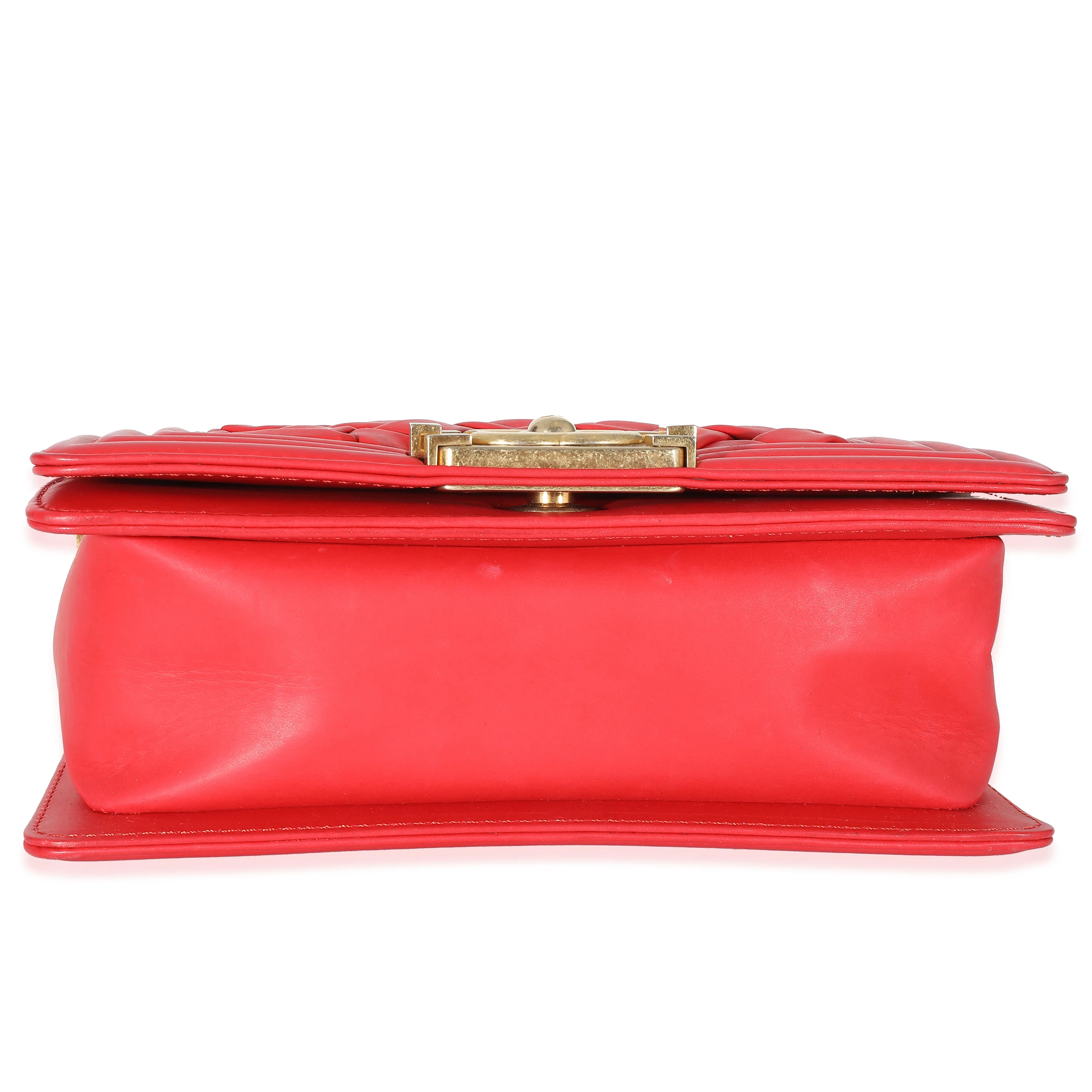 Chanel Red Lambskin Woven Small Boy Bag - Image 5