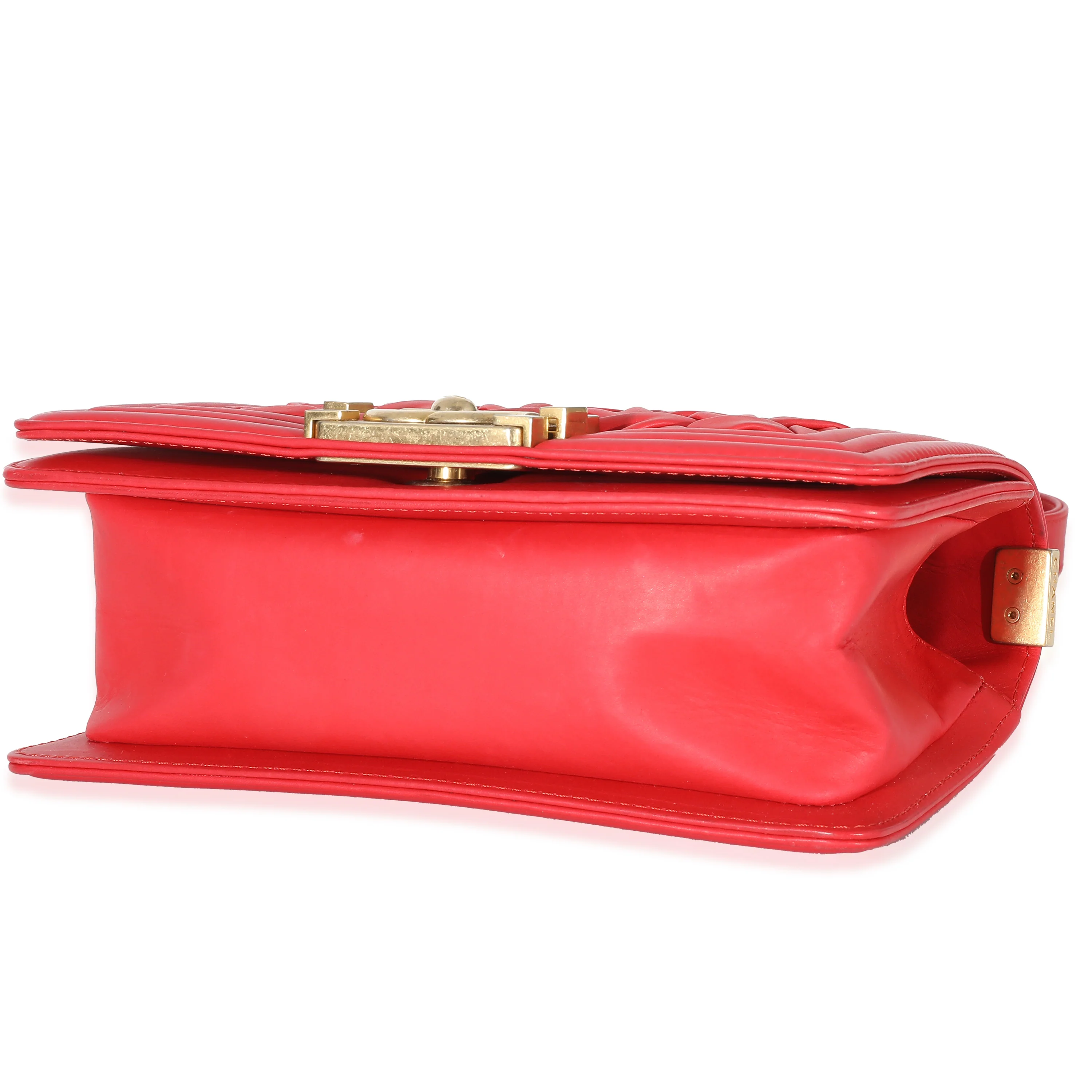Chanel Red Lambskin Woven Small Boy Bag - Image 7