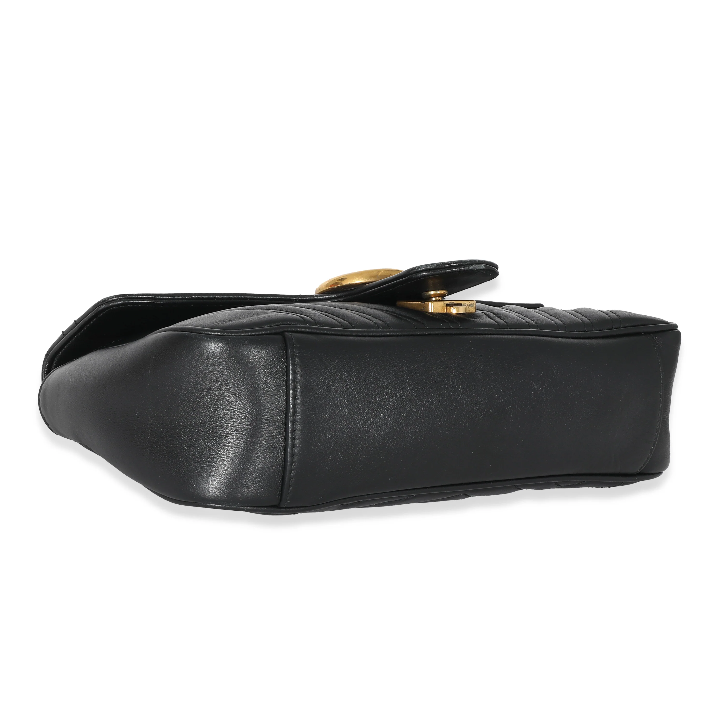 Gucci Black Chevron Matelassé Leather Small GG Marmont Shoulder Bag - Image 6