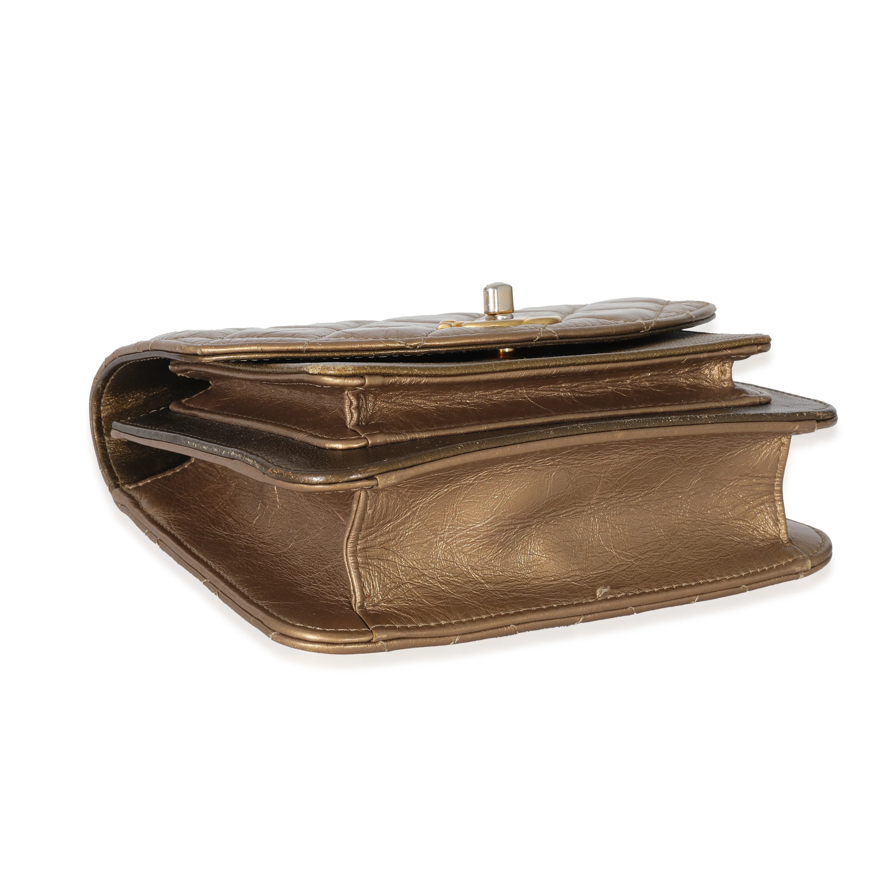 Chanel Gold Metallic Leather Mini Chain Handle Flap Bag - Image 6