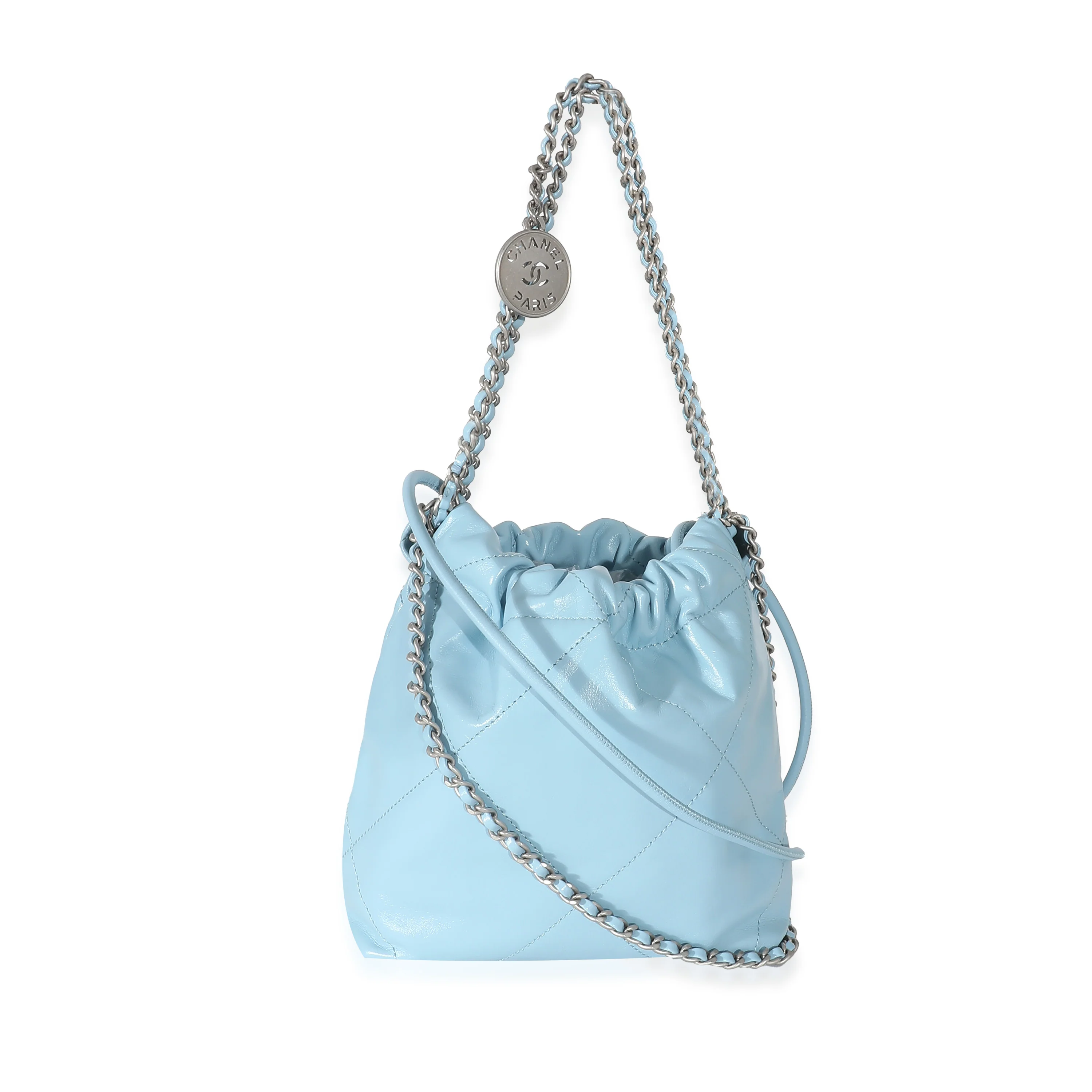 Chanel Light Blue Shiny Quilted Calfskin Mini 22 - Image 3