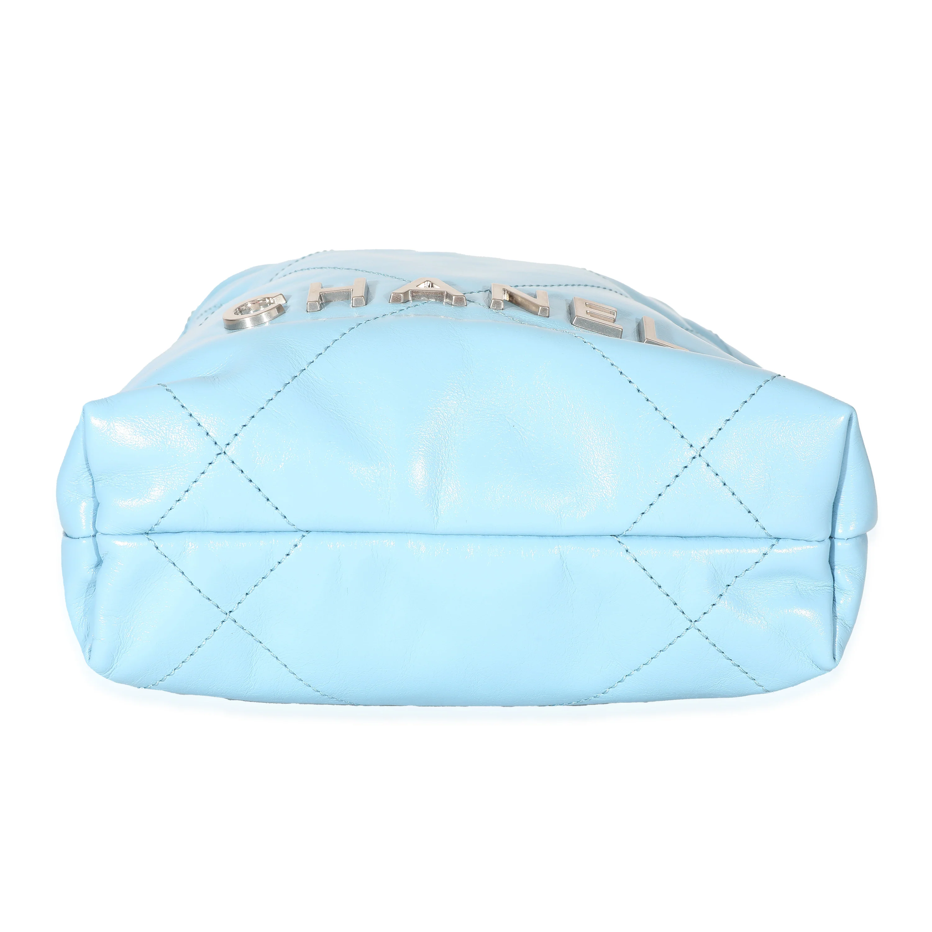 Chanel Light Blue Shiny Quilted Calfskin Mini 22 - Image 4
