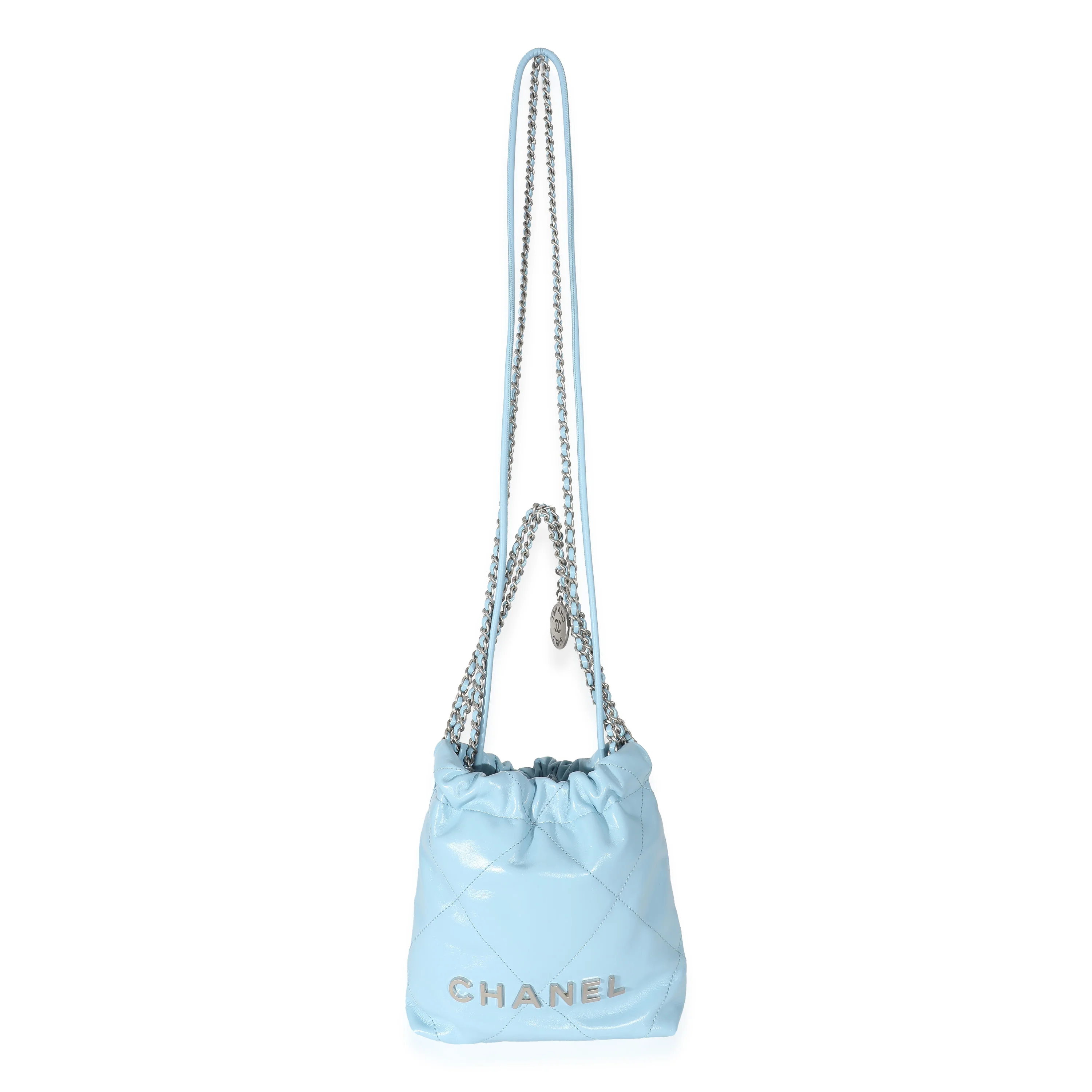 Chanel Light Blue Shiny Quilted Calfskin Mini 22 - Image 5