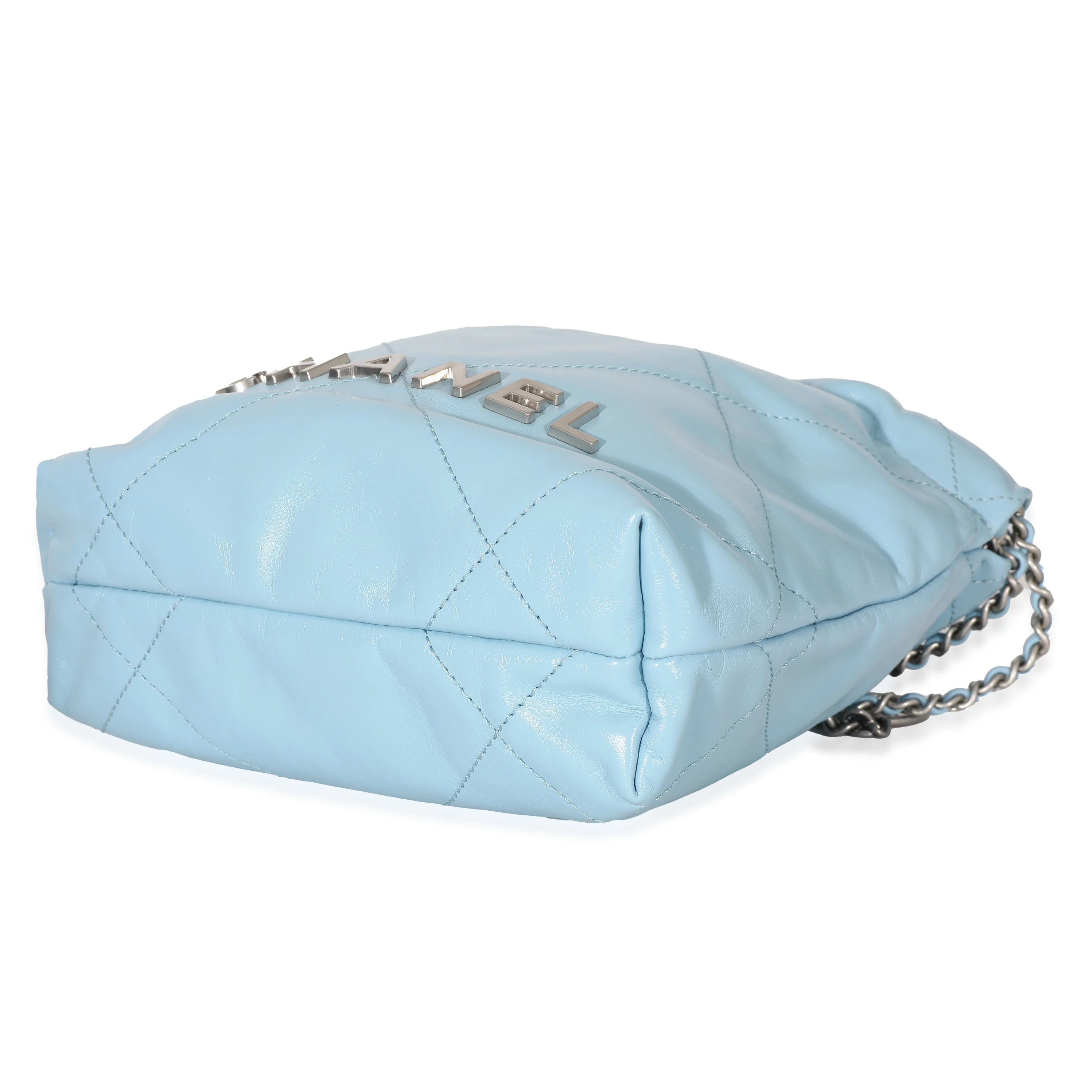 Chanel Light Blue Shiny Quilted Calfskin Mini 22 - Image 7