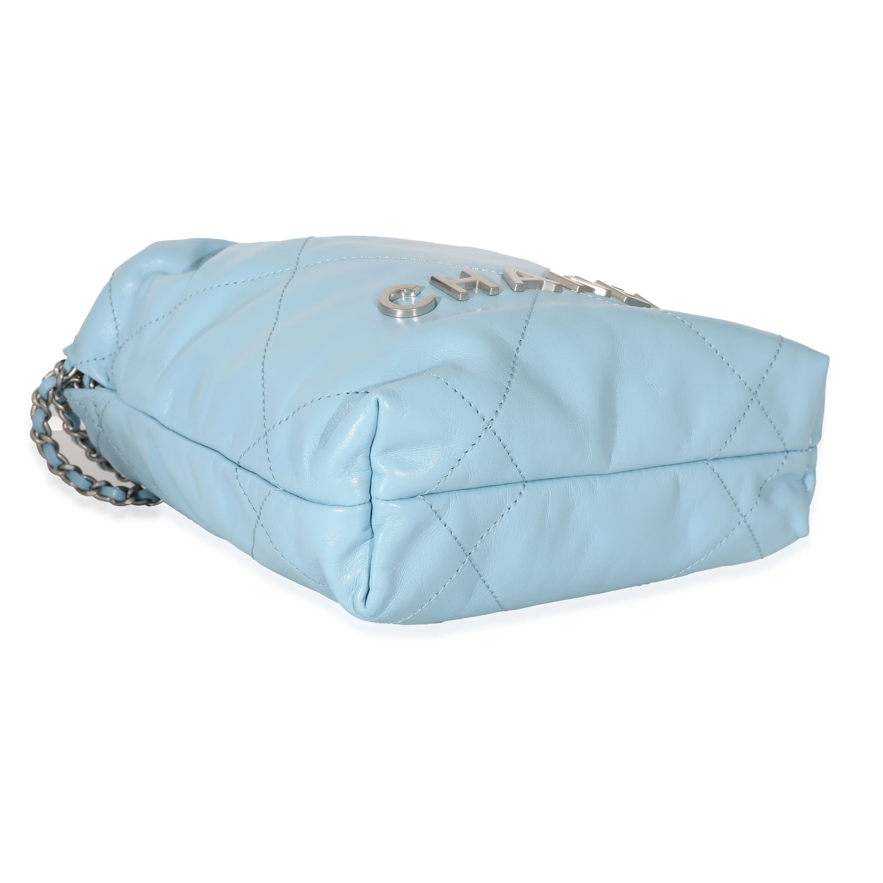 Chanel Light Blue Shiny Quilted Calfskin Mini 22 - Image 8