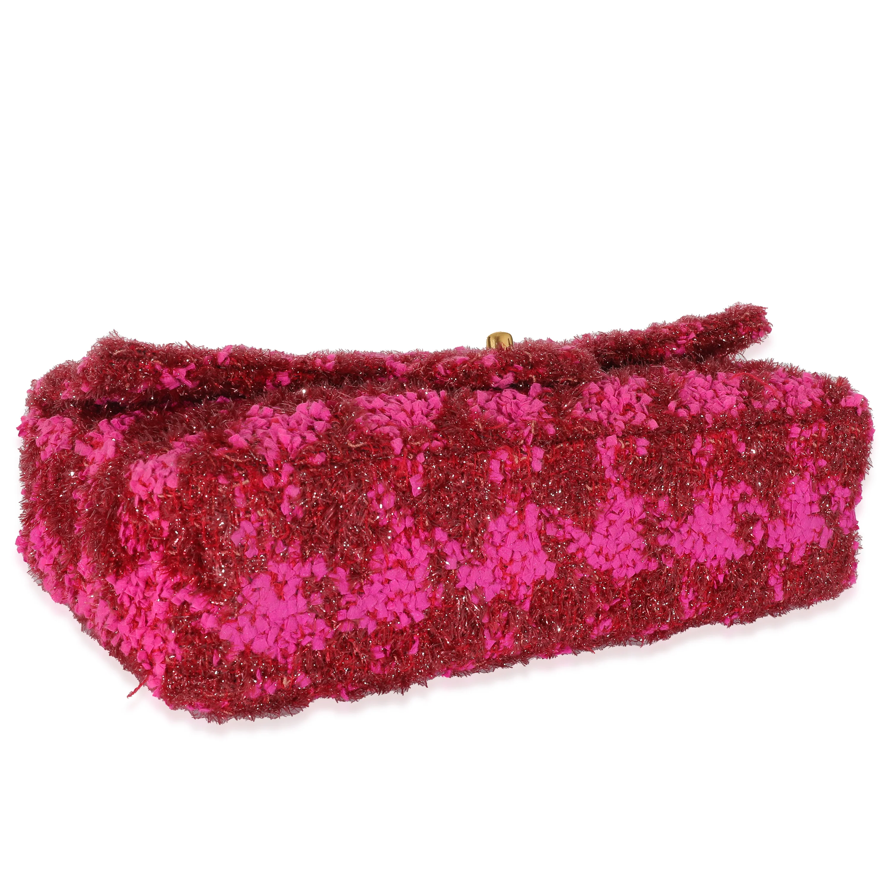Chanel Vintage Metallic Boucle Red Pink Medium Classic Flap Bag - Image 6