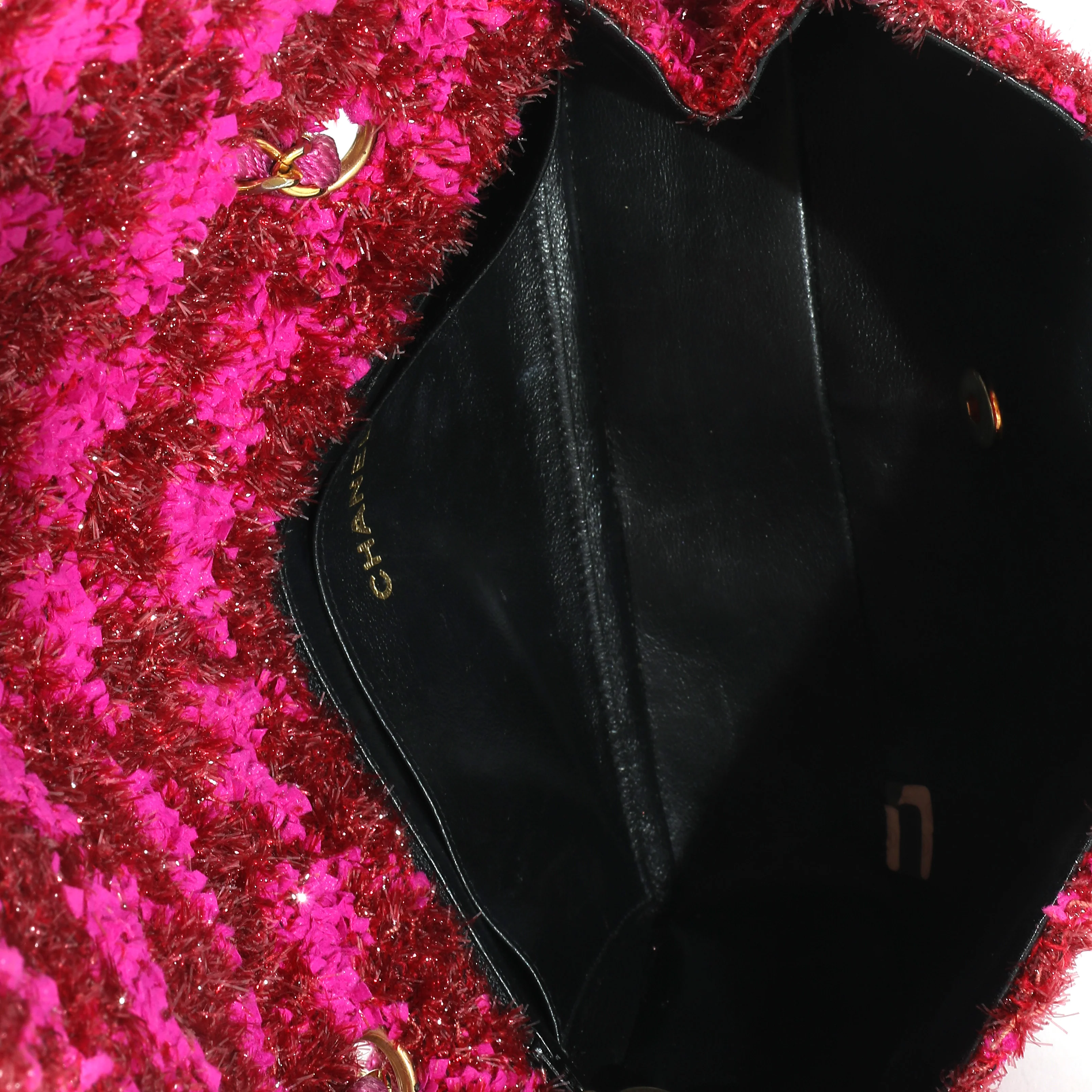 Chanel Vintage Metallic Boucle Red Pink Medium Classic Flap Bag - Image 8