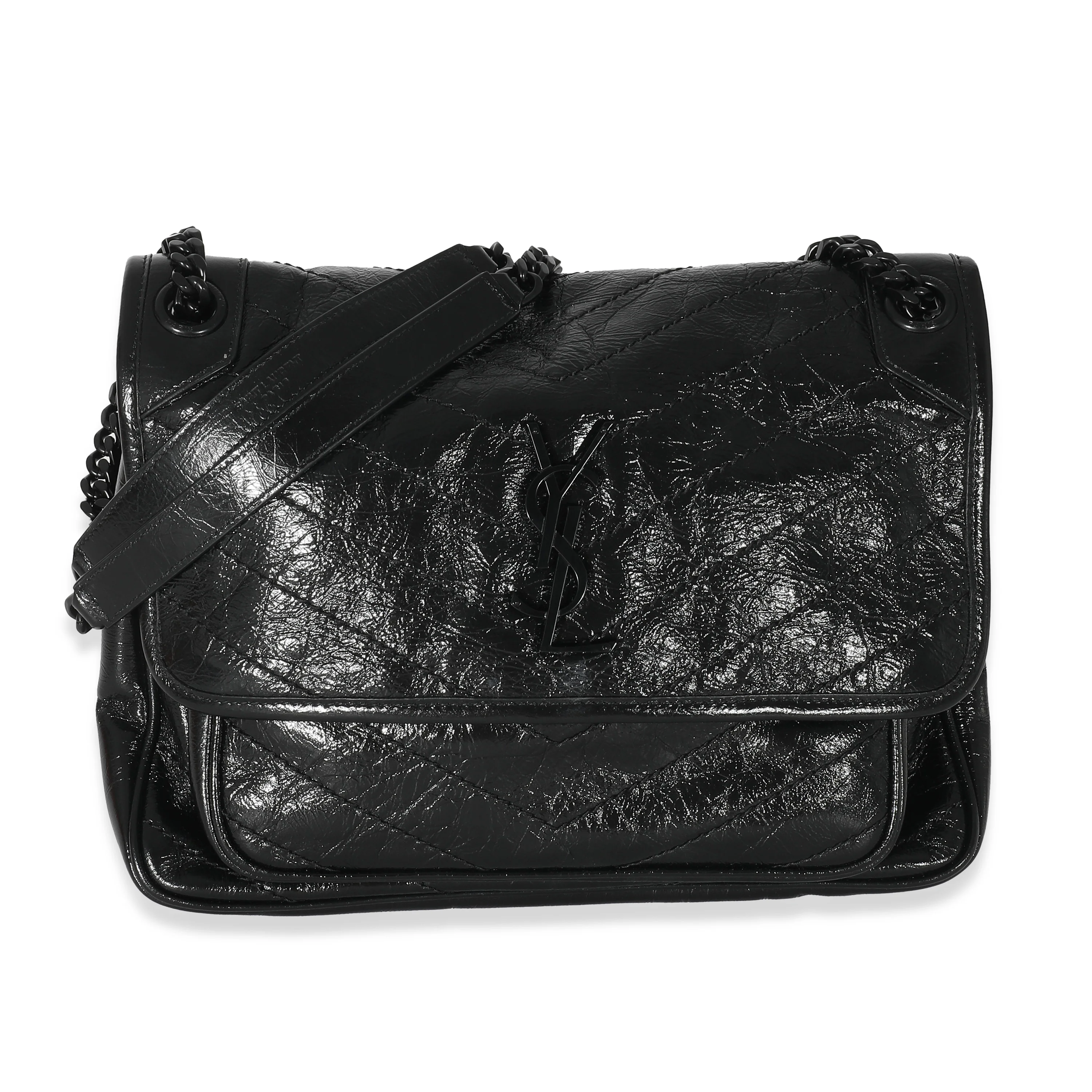 Saint Laurent Black Crinkled Calfskin Medium Niki Chain Bag