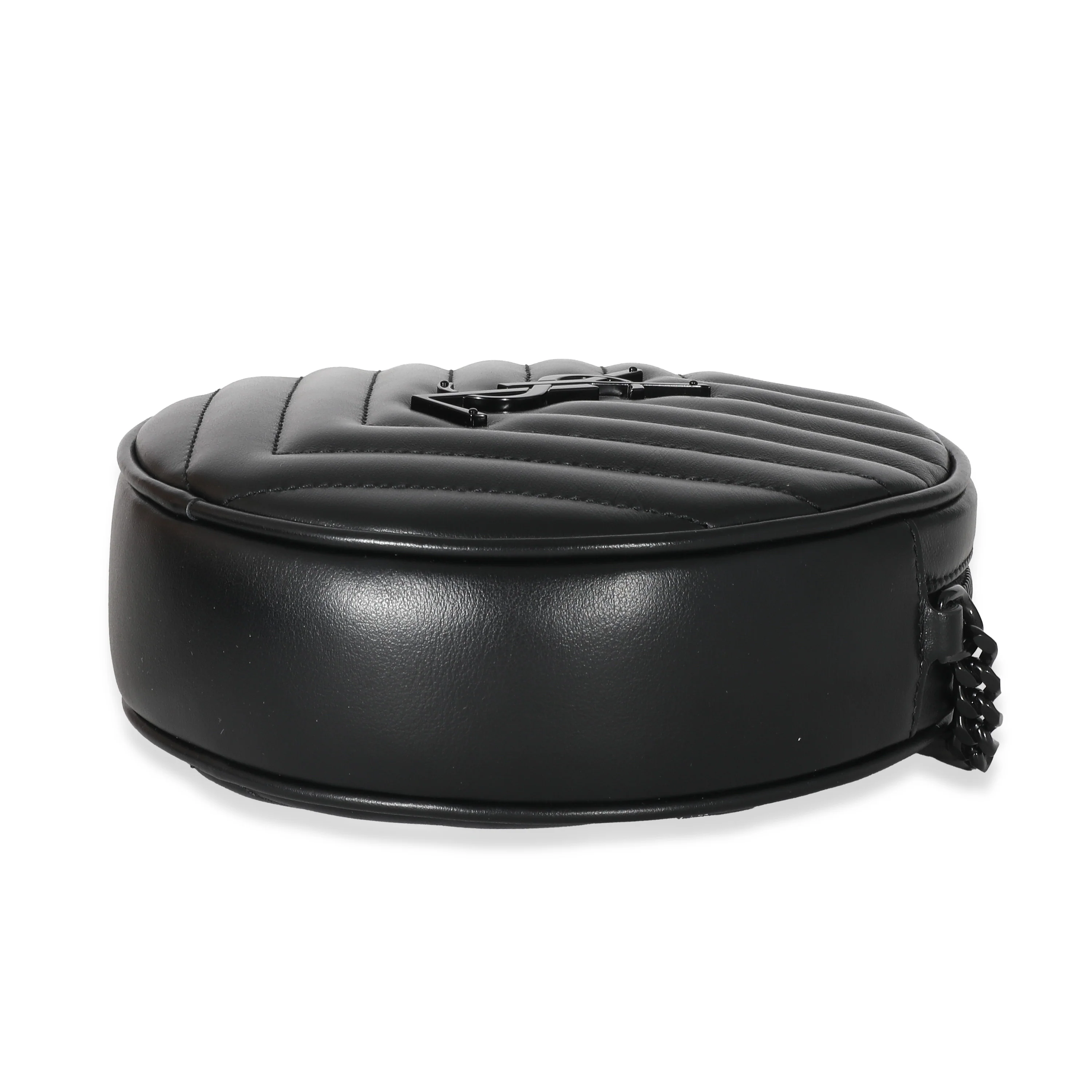 Saint Laurent Black Chevron Calfskin Quilted Leather Vinyle Round Camera Bag - Image 8