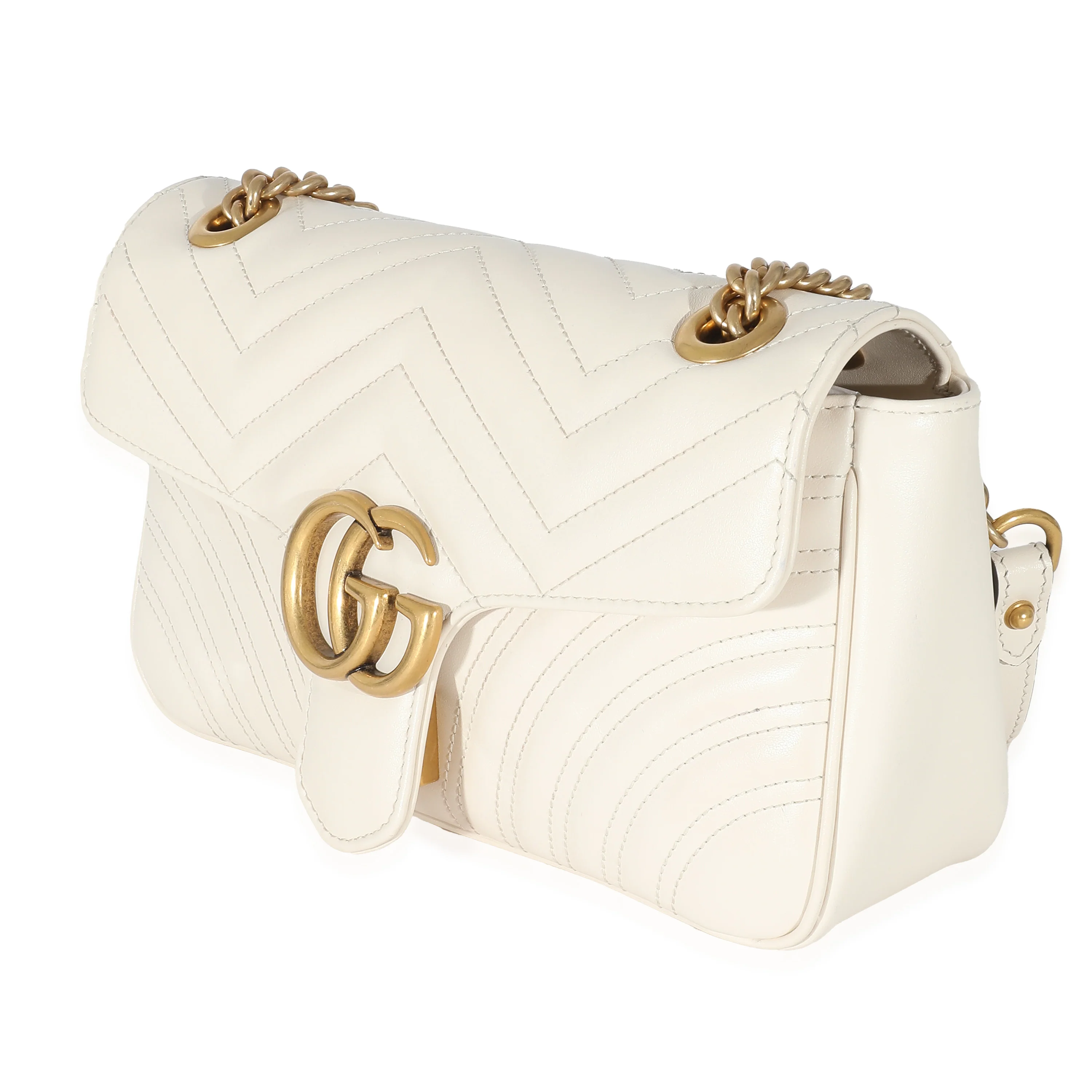 Gucci White Calfskin Matelassé GG Small Marmont Shoulder Bag - Image 2