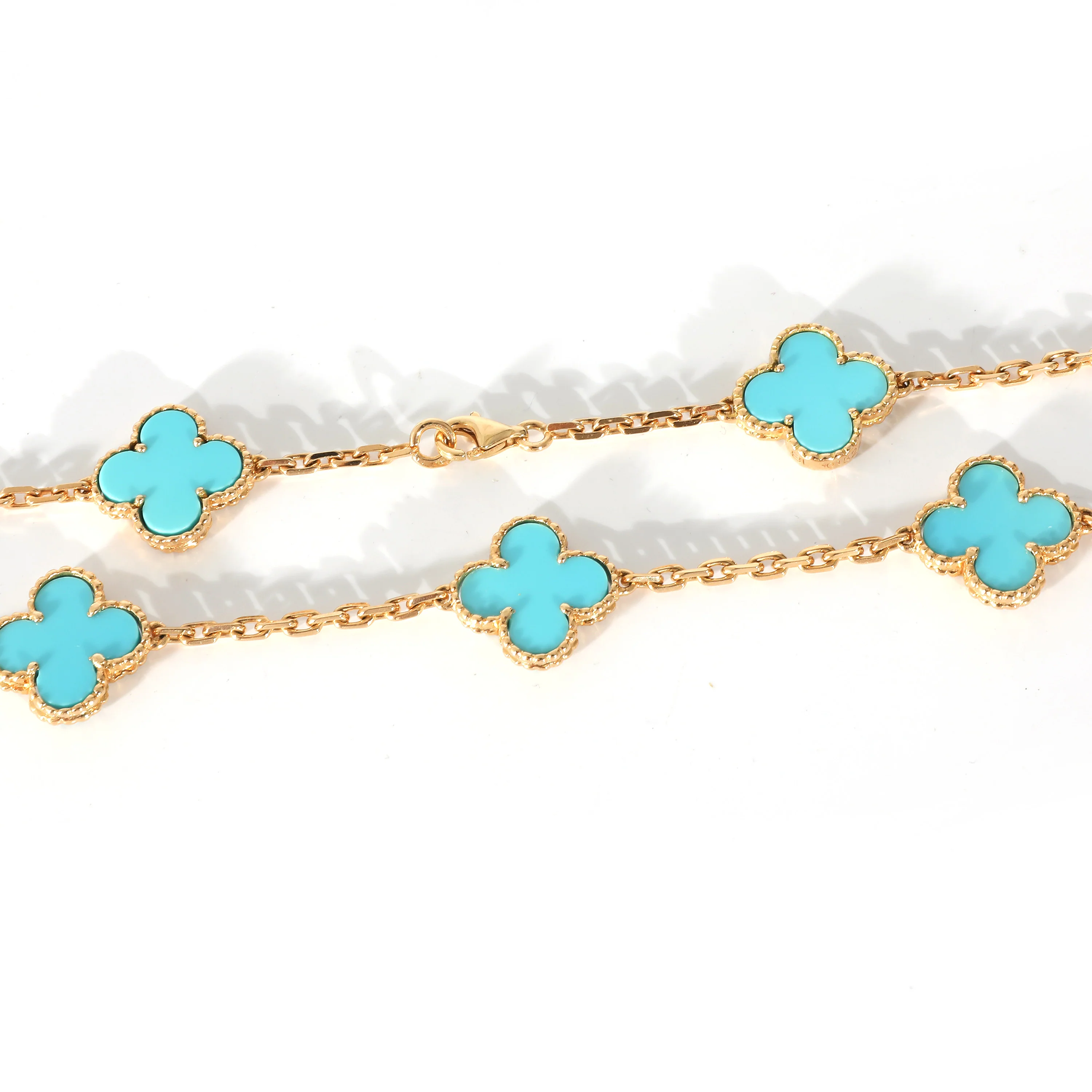 Vintage Alhambra 10 Station Turquoise Necklace in 18K Gold - Image 3