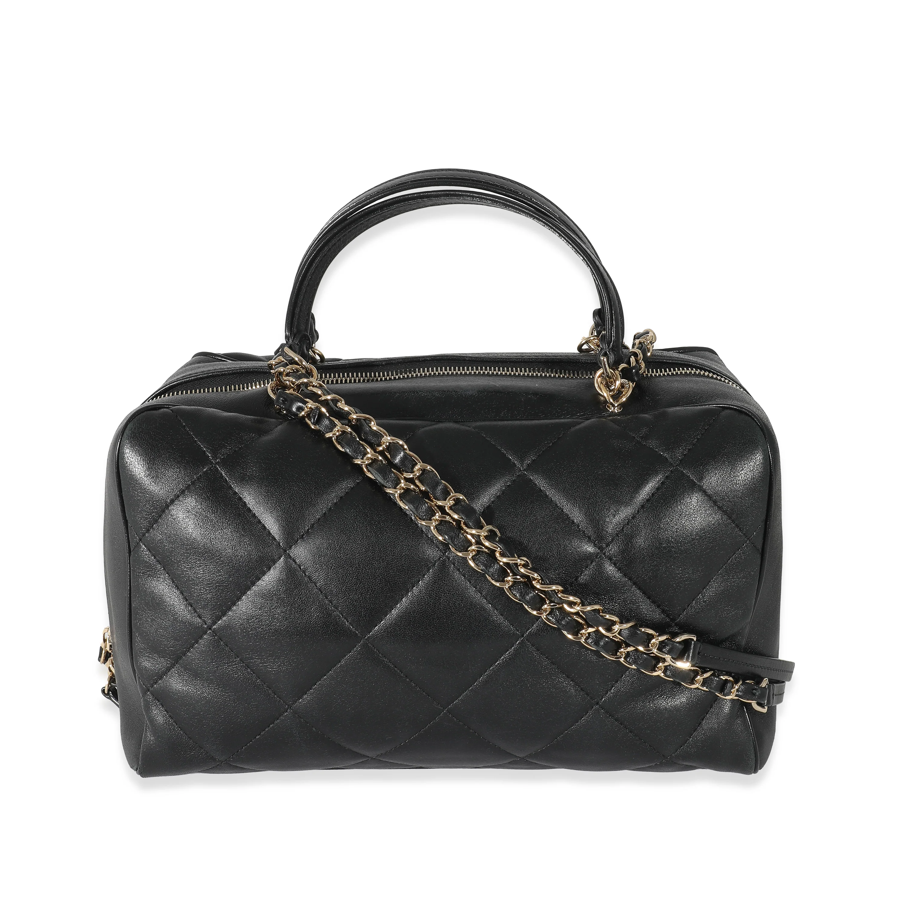 Chanel Black Quilted Lambskin CC Chain Zip Bowling Bag - Image 4