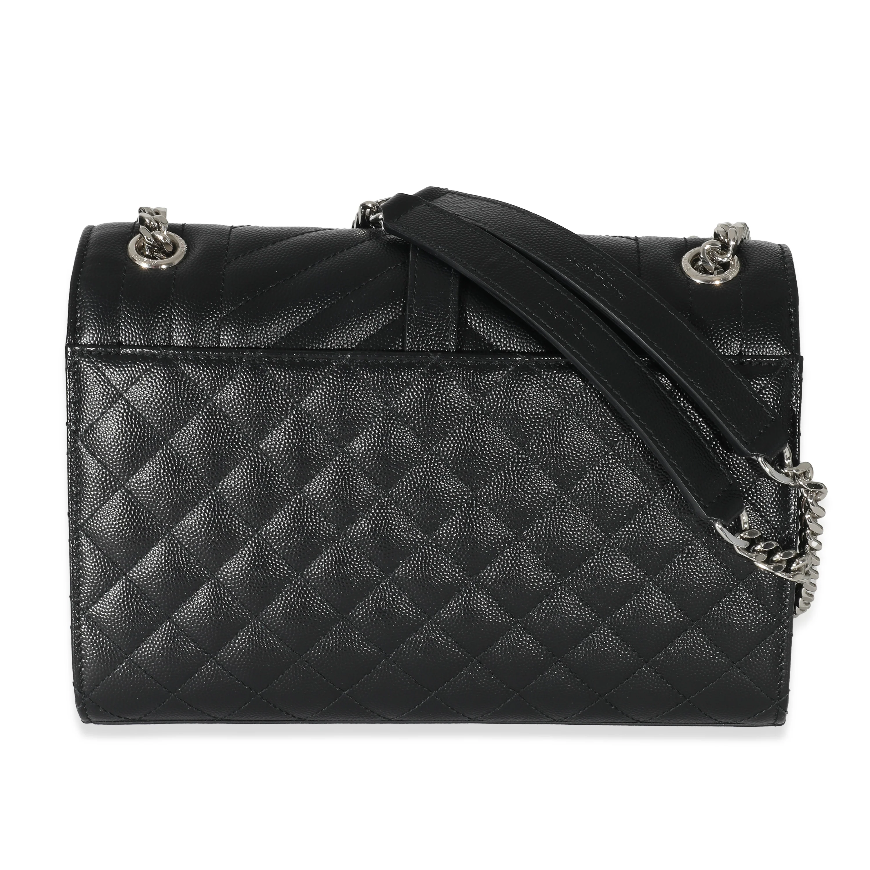 Saint Laurent Black Mix Matelassé Grain De Poudre Medium Envelope Bag - Image 4